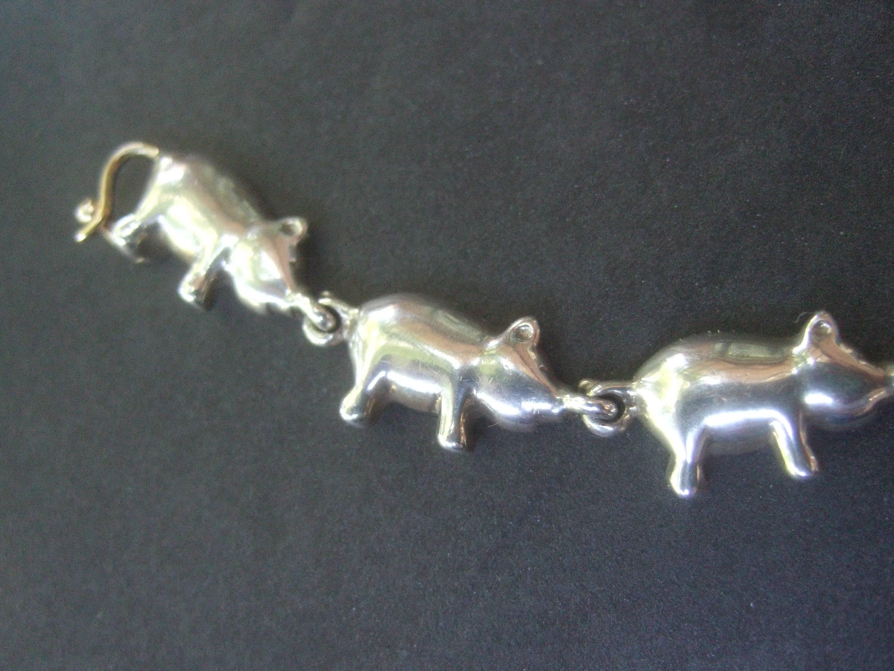 Women's Whimsical Sterling Silver Pig Theme Link Bracelet 