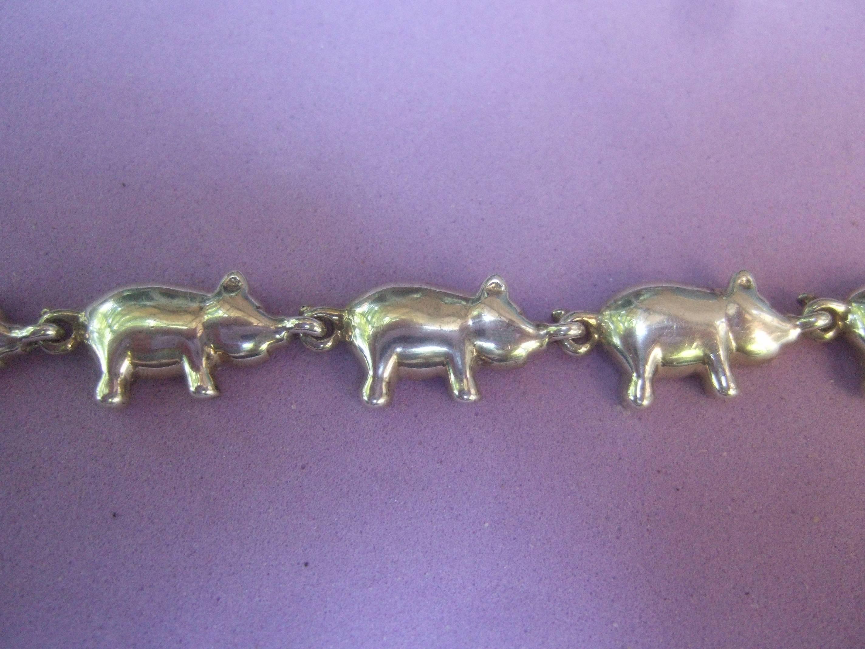 Whimsical Sterling Silver Pig Theme Link Bracelet  1