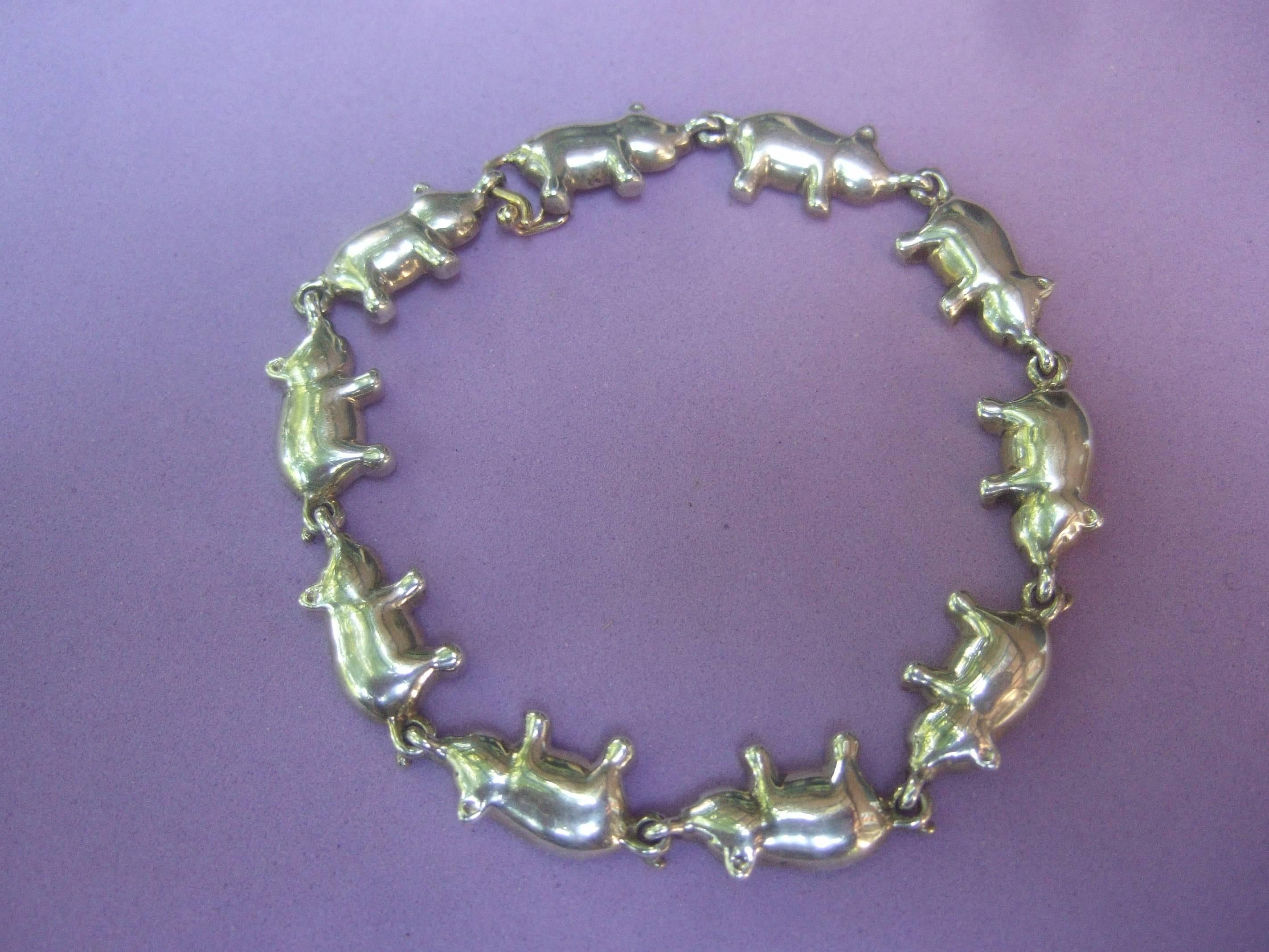 Whimsical Sterling Silver Pig Theme Link Bracelet  4