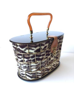 1950's Dorset Rex Cage Bag with Lucite and Faux Leopard. Large Scale.