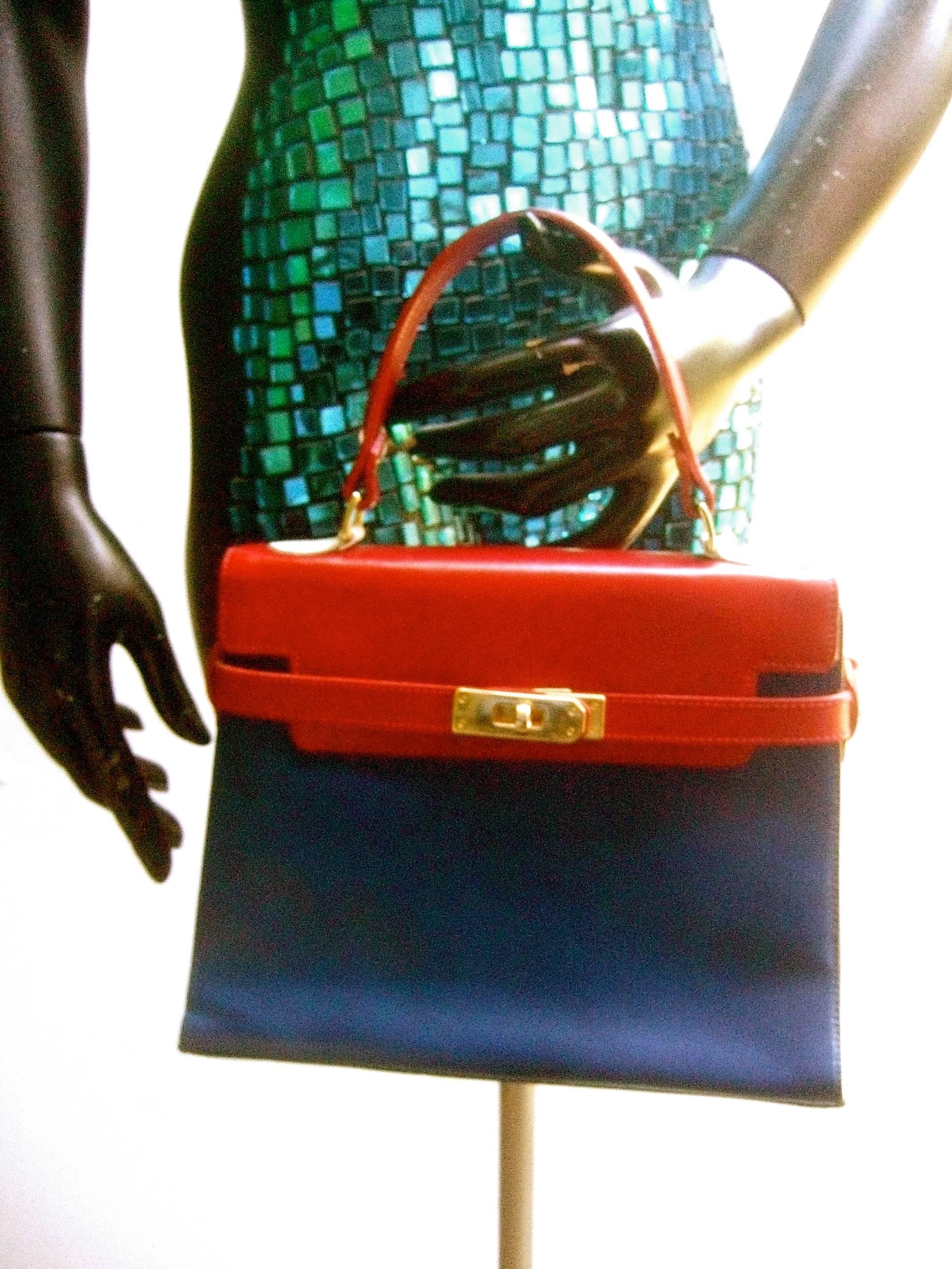 Red Chic mod Italian leather classic handbag c 1970s
