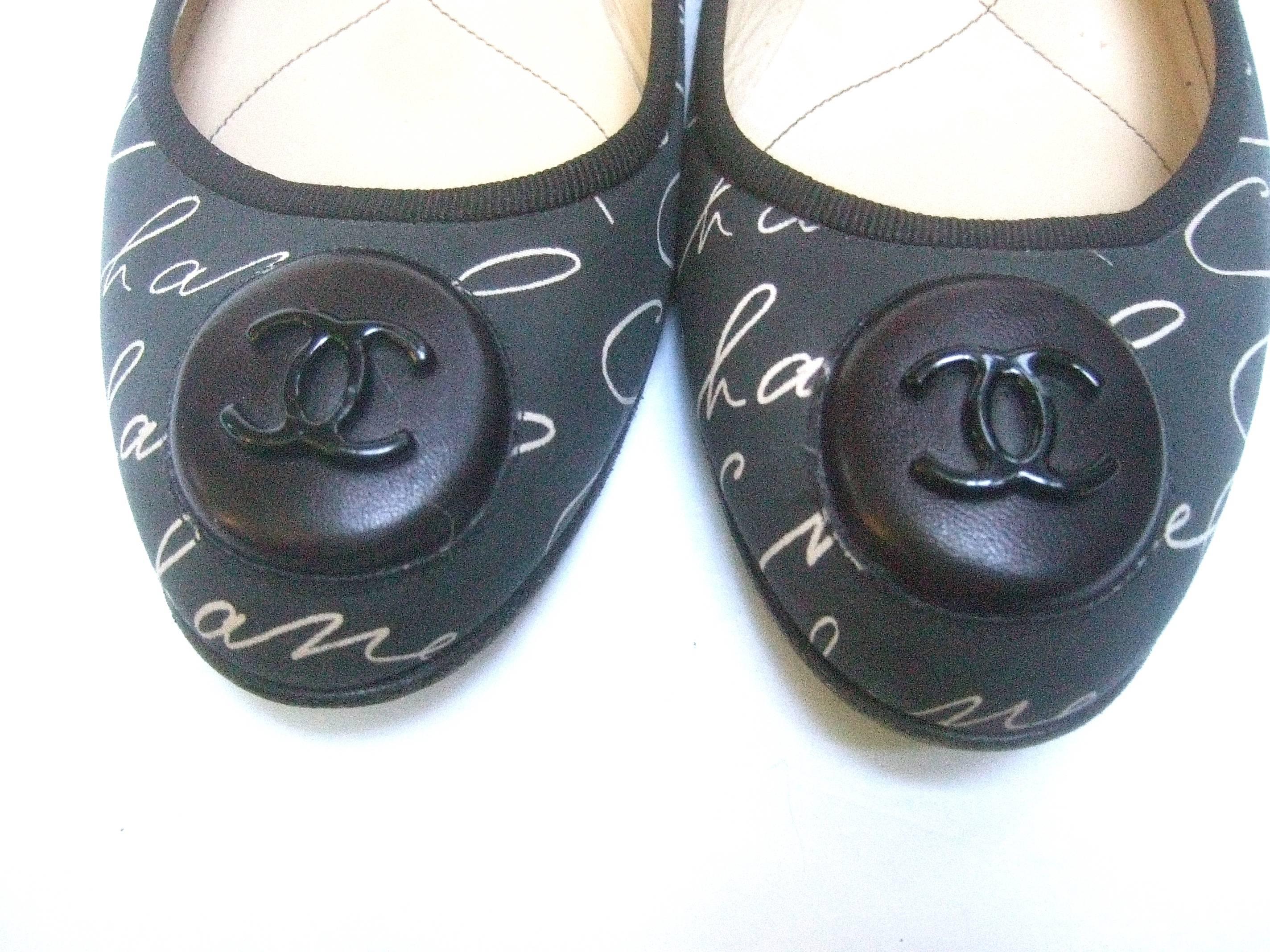 Black Chanel Iconic Italian Ballet Style Flats in Chanel Box U.S. 8  E.U. 38.5