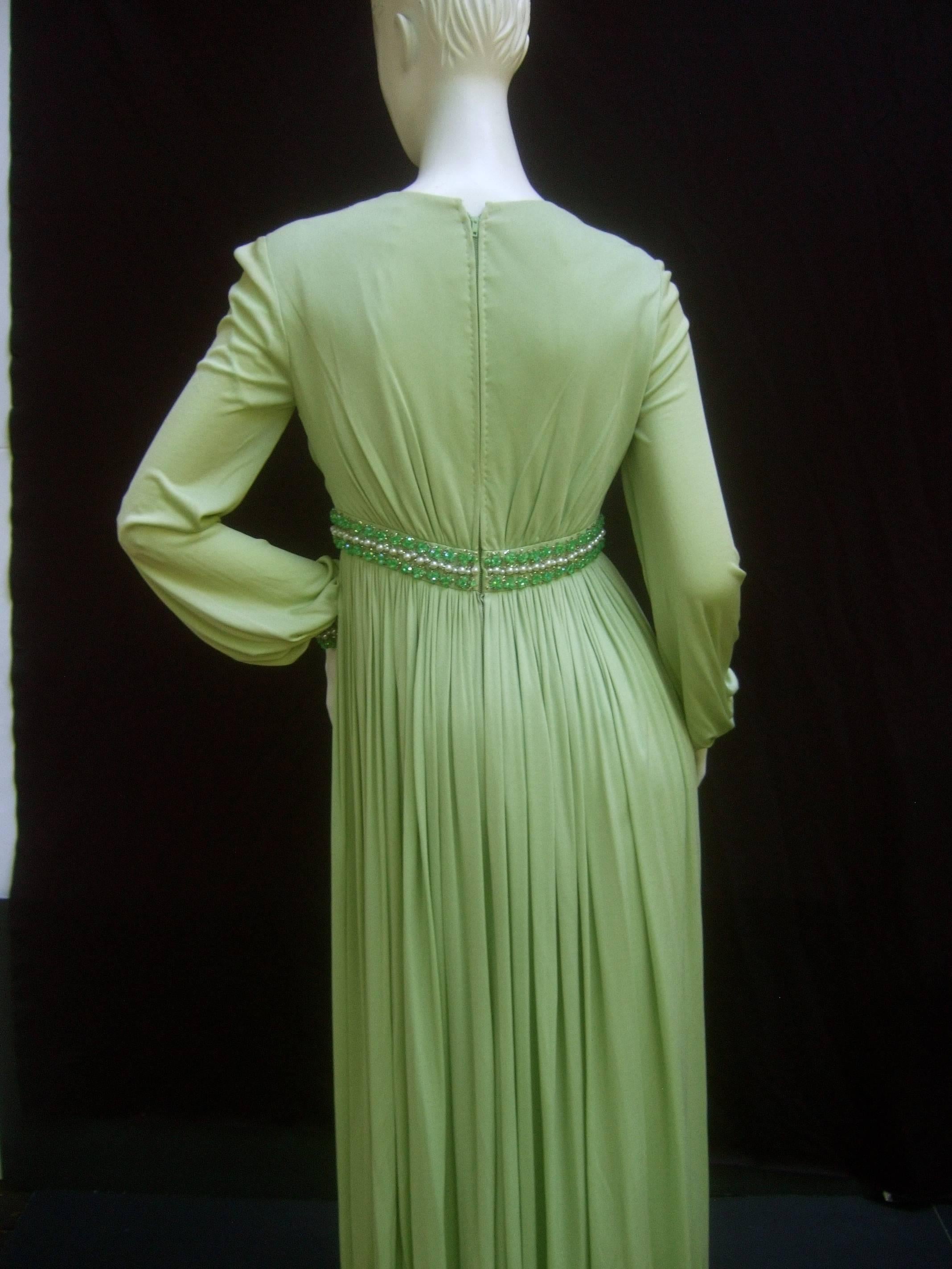 1970s Mint Green Matte Jersey Pleated Gown by Malcom Starr for Saks Fifth Avenue 5