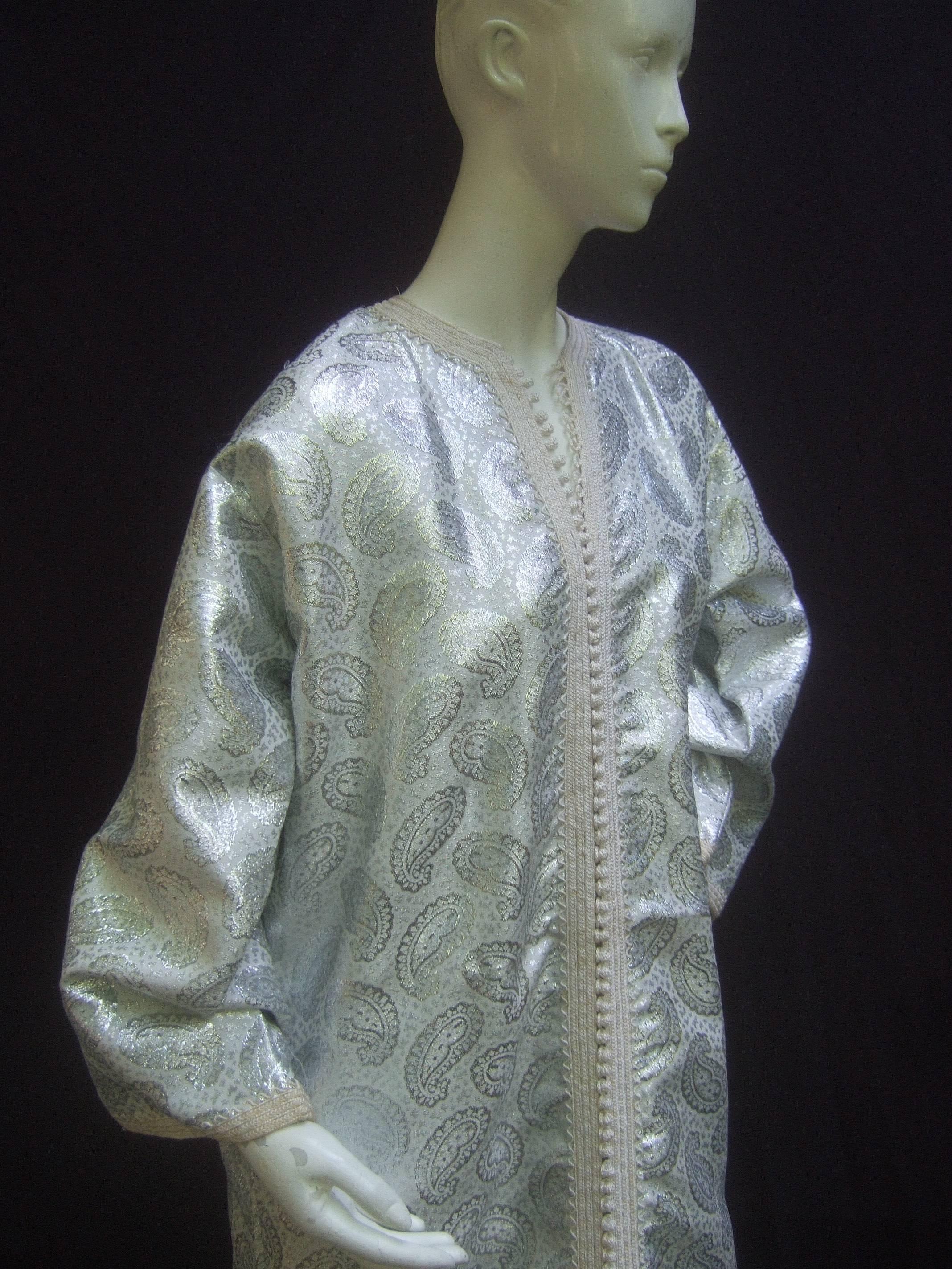 Exotic 1970s Silver Metallic Caftan Gown for Saks Fifth Avenue  2