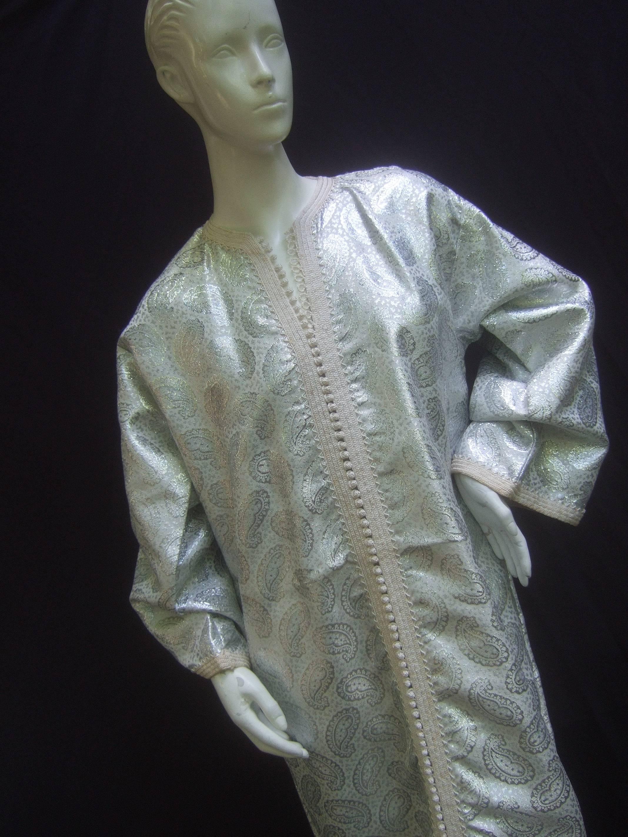 Exotic 1970s Silver Metallic Caftan Gown for Saks Fifth Avenue  1