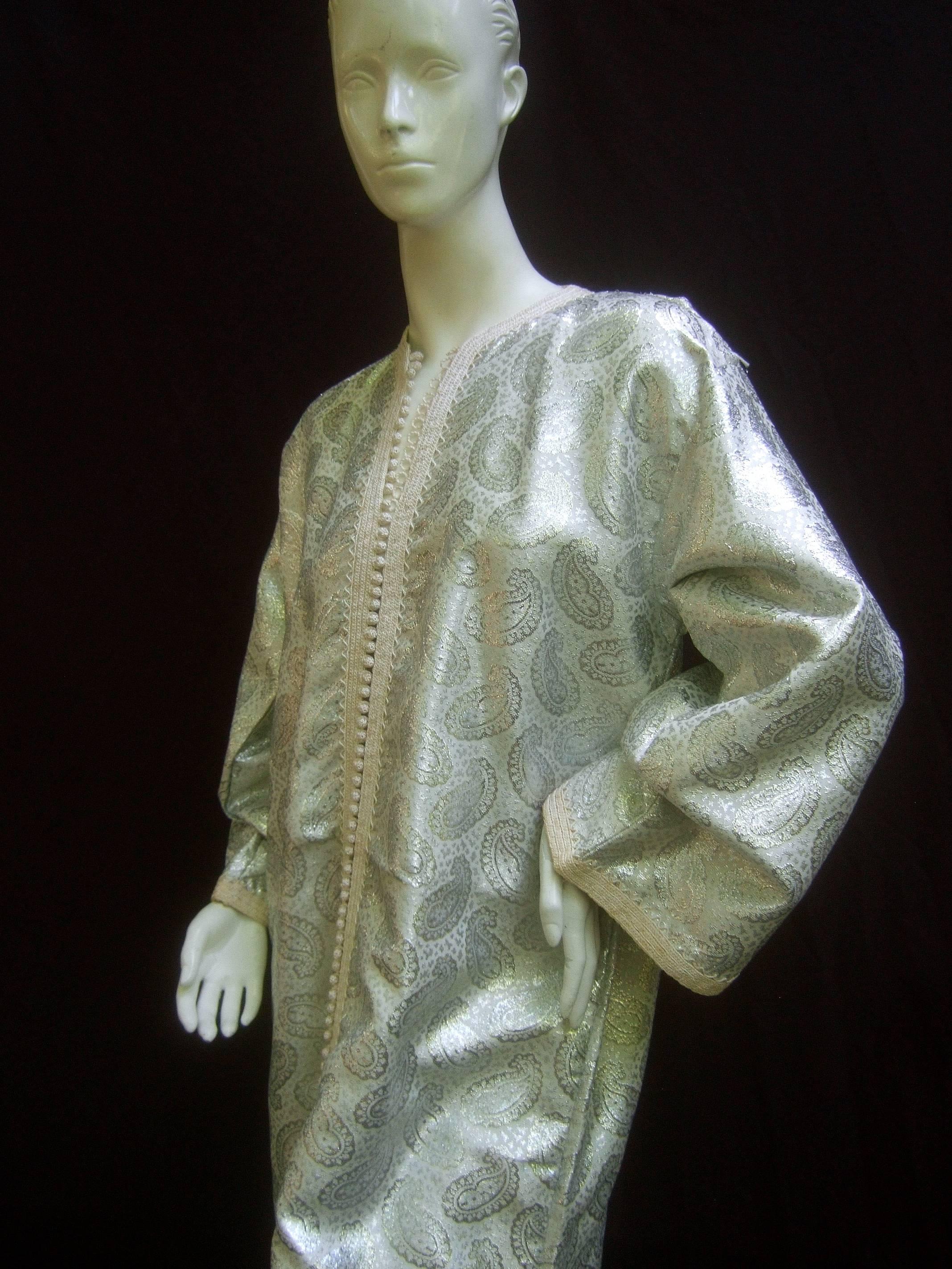 Women's Exotic 1970s Silver Metallic Caftan Gown for Saks Fifth Avenue 