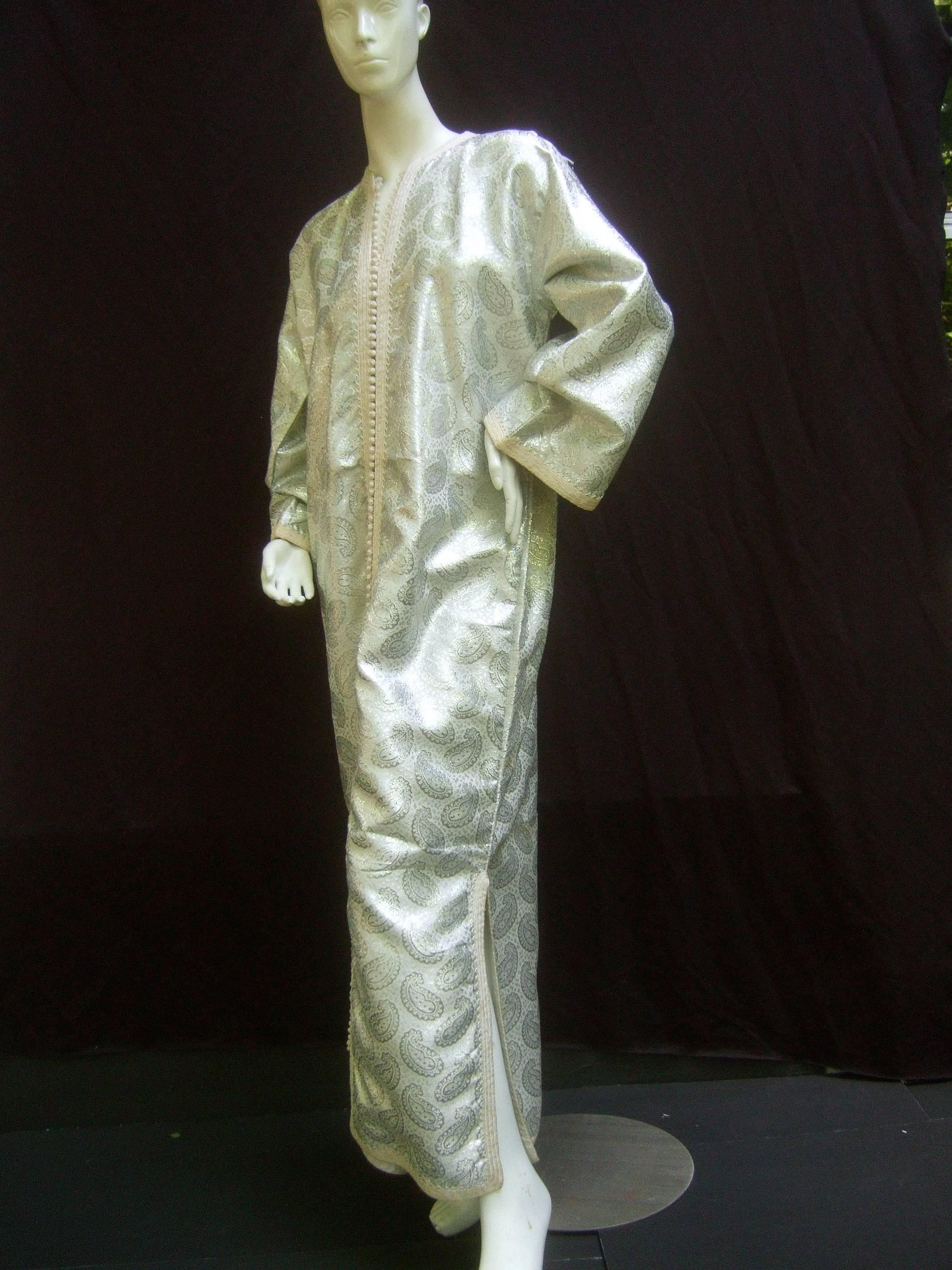 Exotic 1970s Silver Metallic Caftan Gown for Saks Fifth Avenue  3