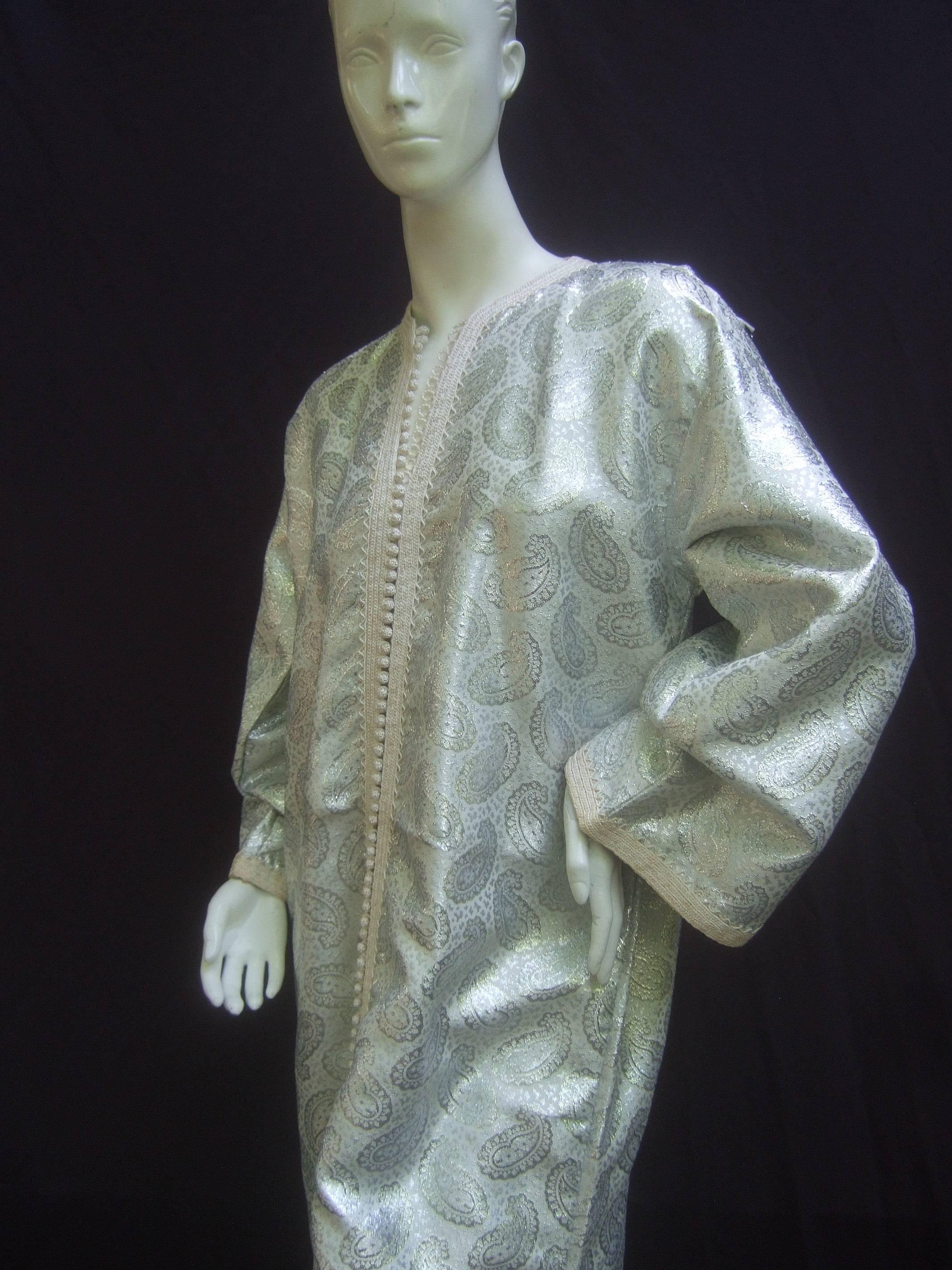 Exotic 1970s Silver Metallic Caftan Gown for Saks Fifth Avenue  5