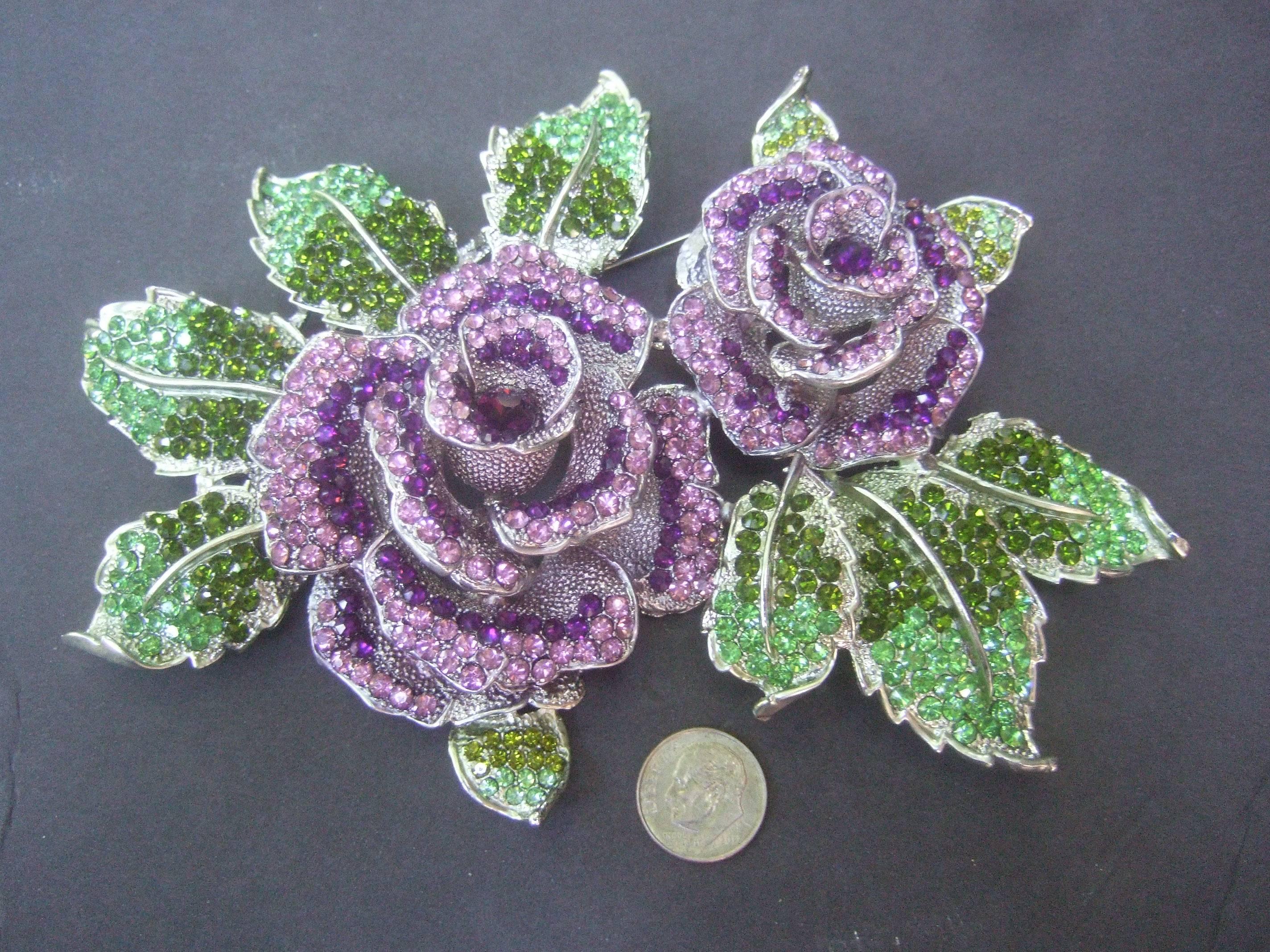Stunning Massive Glitterling Crystal Rose Brooch  In Excellent Condition For Sale In University City, MO
