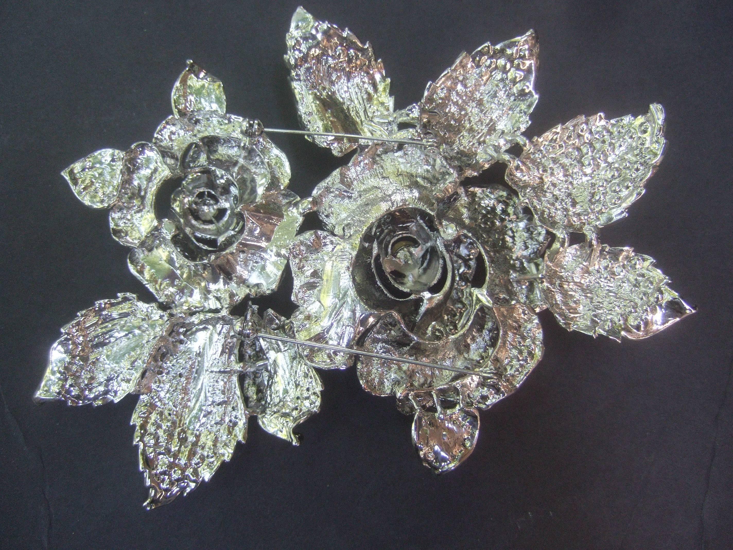 Stunning Massive Glitterling Crystal Rose Brooch  For Sale 2