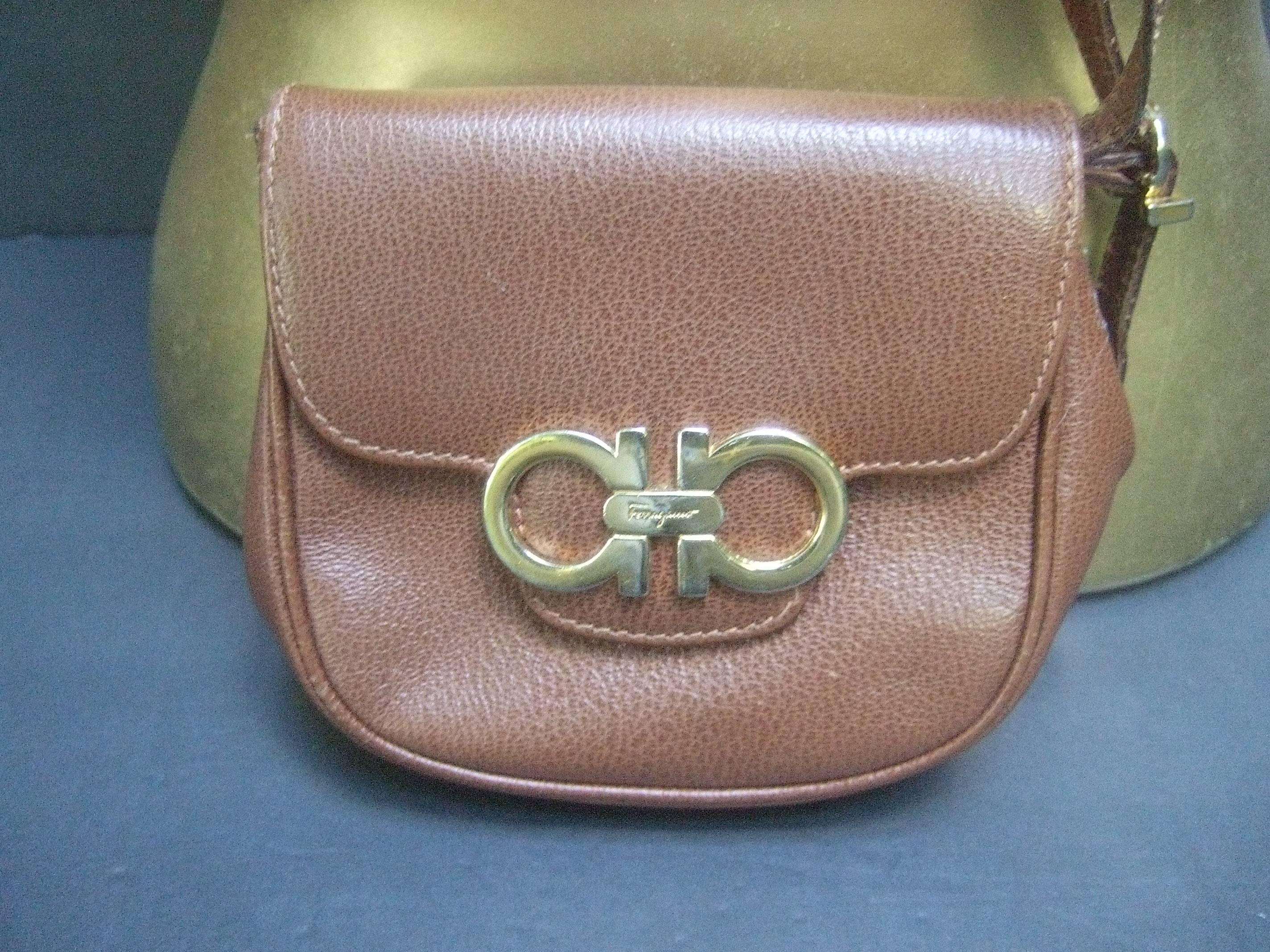 Women's Salvatore Ferragamo Italy Diminutive Tiny Brown Leather Shoulder Bag 