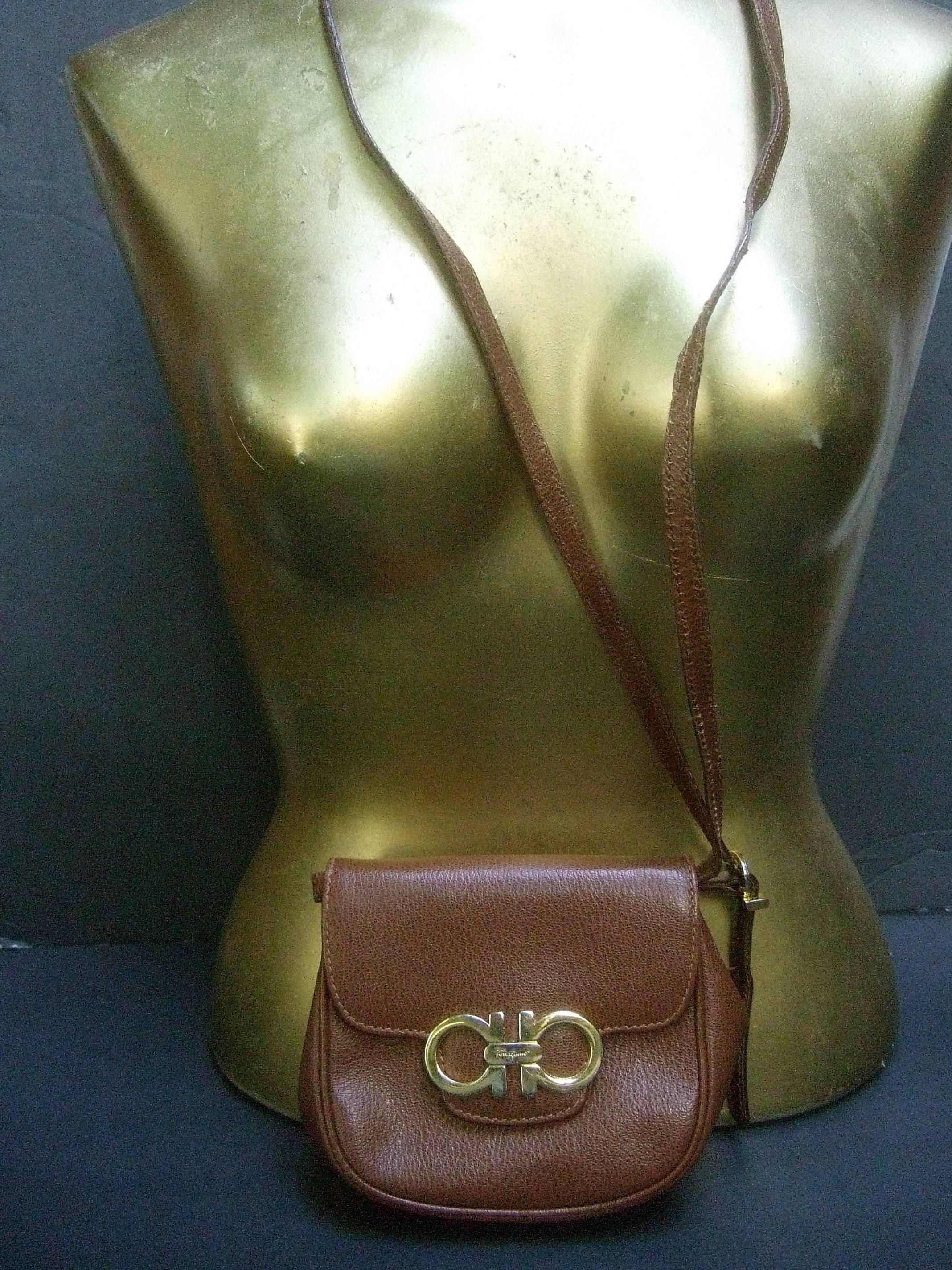 Salvatore Ferragamo Italy Diminutive Tiny Brown Leather Shoulder Bag  4