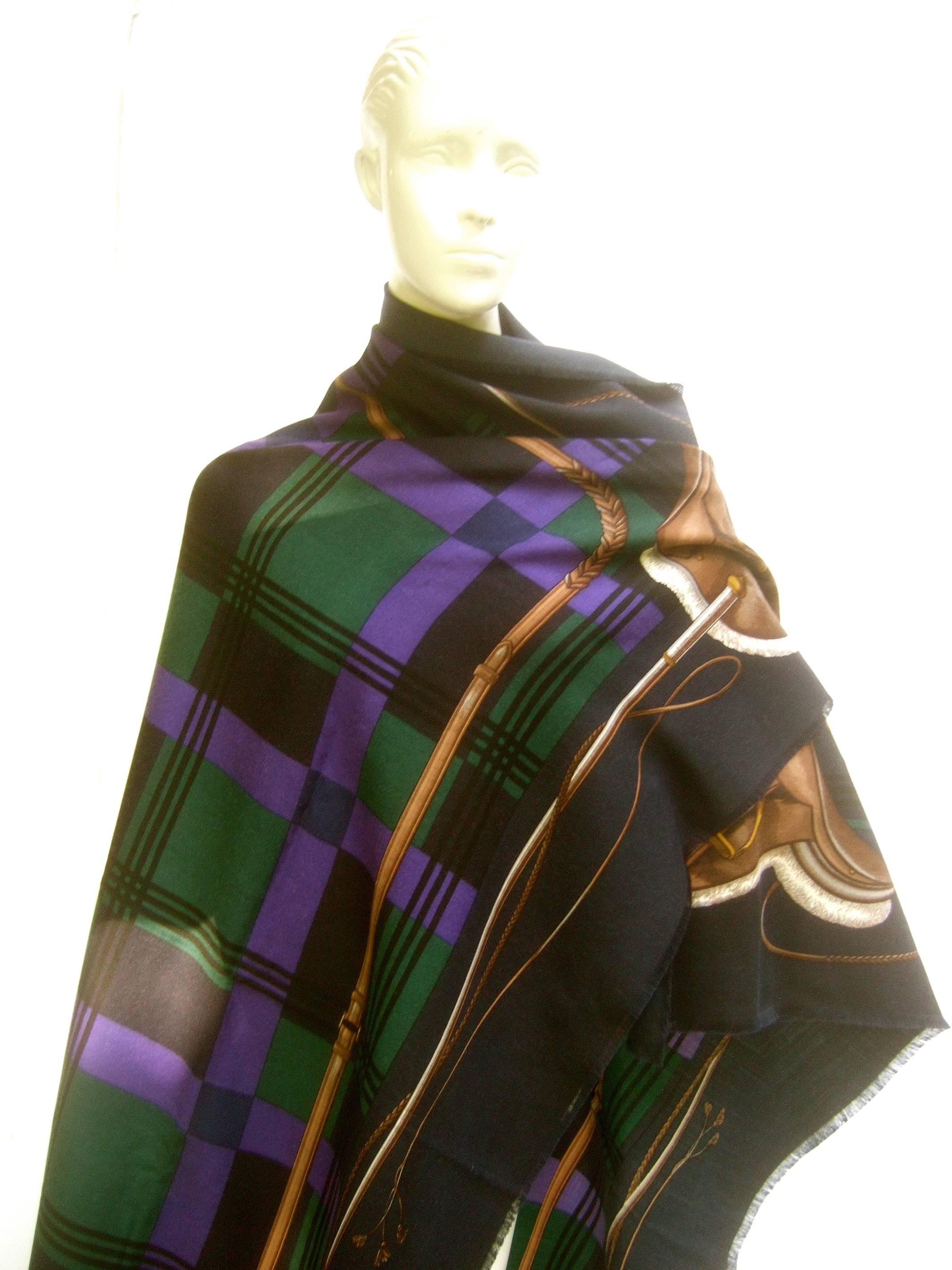 Women's Gucci Italy Massive Equestrian Theme Wool Shawl - Scarf c 1990s 52 x 52 For Sale