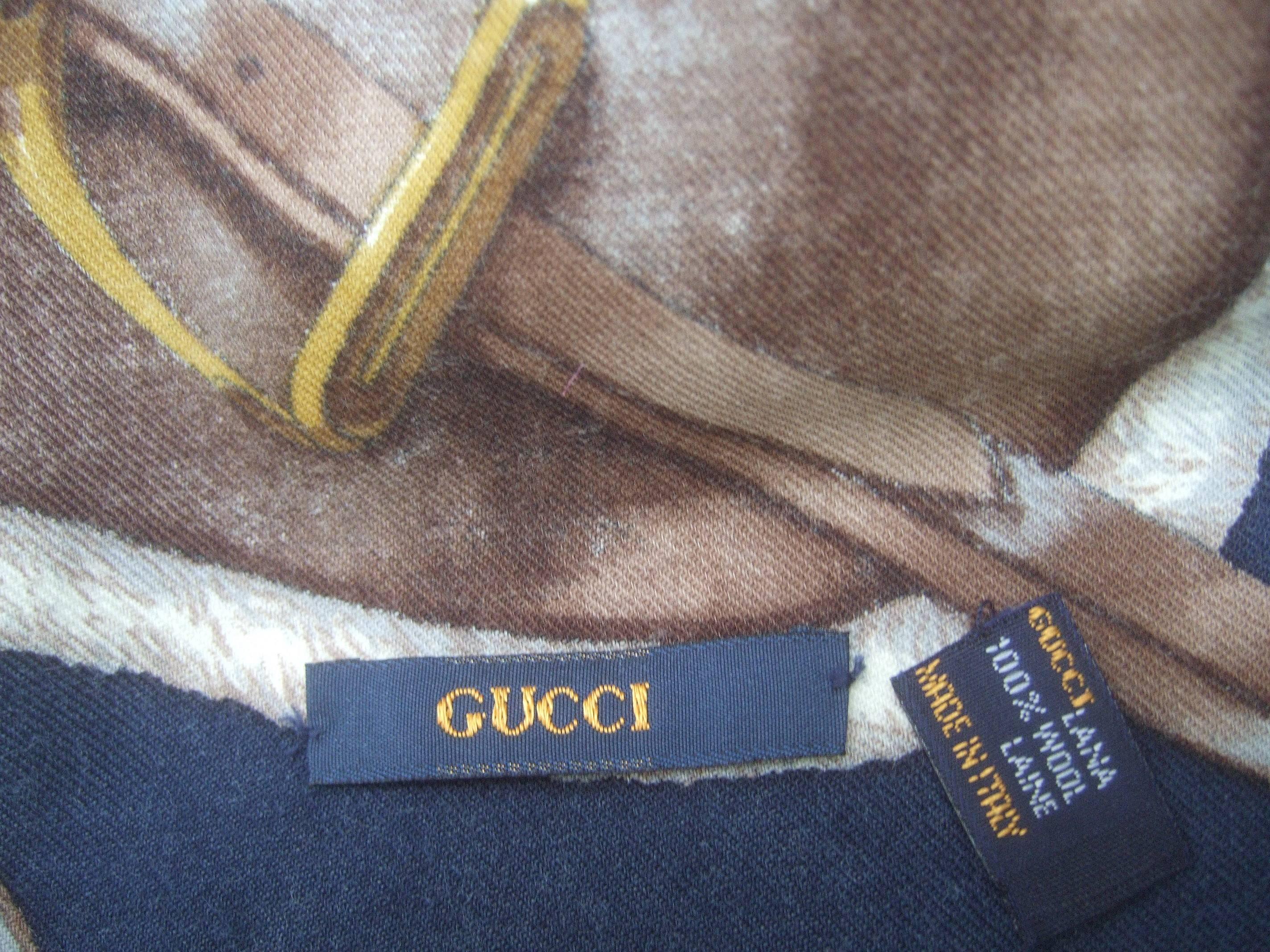 Gucci Italy Massive Equestrian Theme Wool Shawl - Scarf c 1990s 52 x 52 For Sale 2