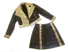Ossie Clark Couture Brown Leather and Snakeskin Suit.  Unlabelled. Late 1960's.