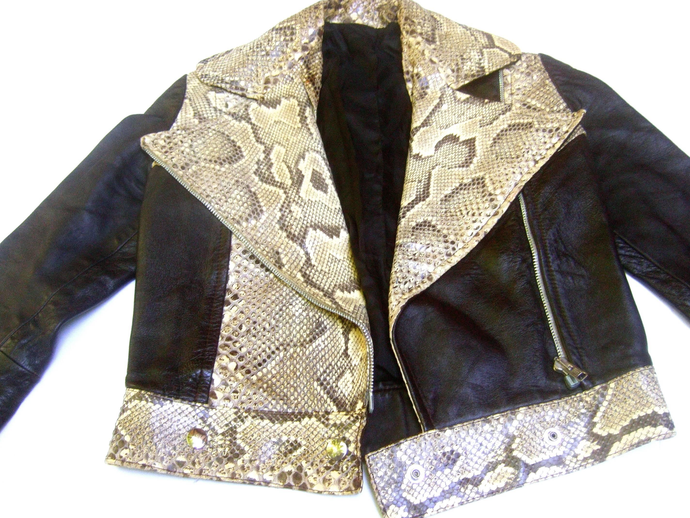 Black Ossie Clark Couture Brown Leather and Snakeskin Suit.  Unlabelled. Late 1960's.