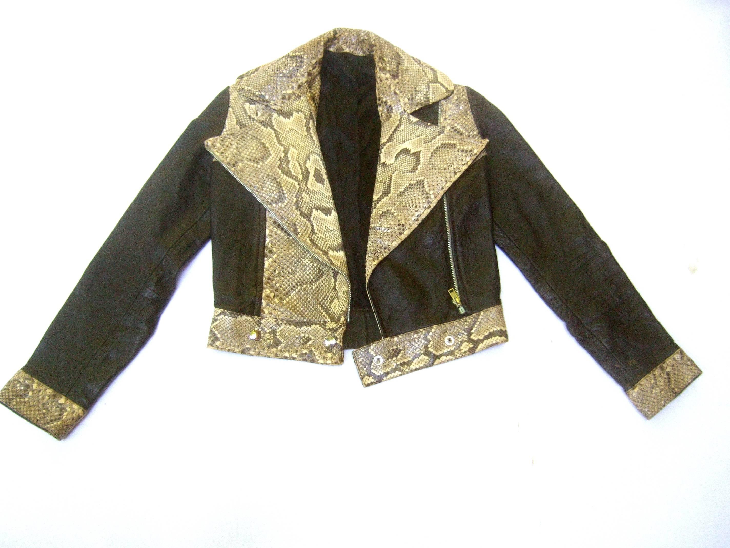 Ossie Clark Couture Brown Leather and Snakeskin Suit.  Unlabelled. Late 1960's. In Excellent Condition In University City, MO