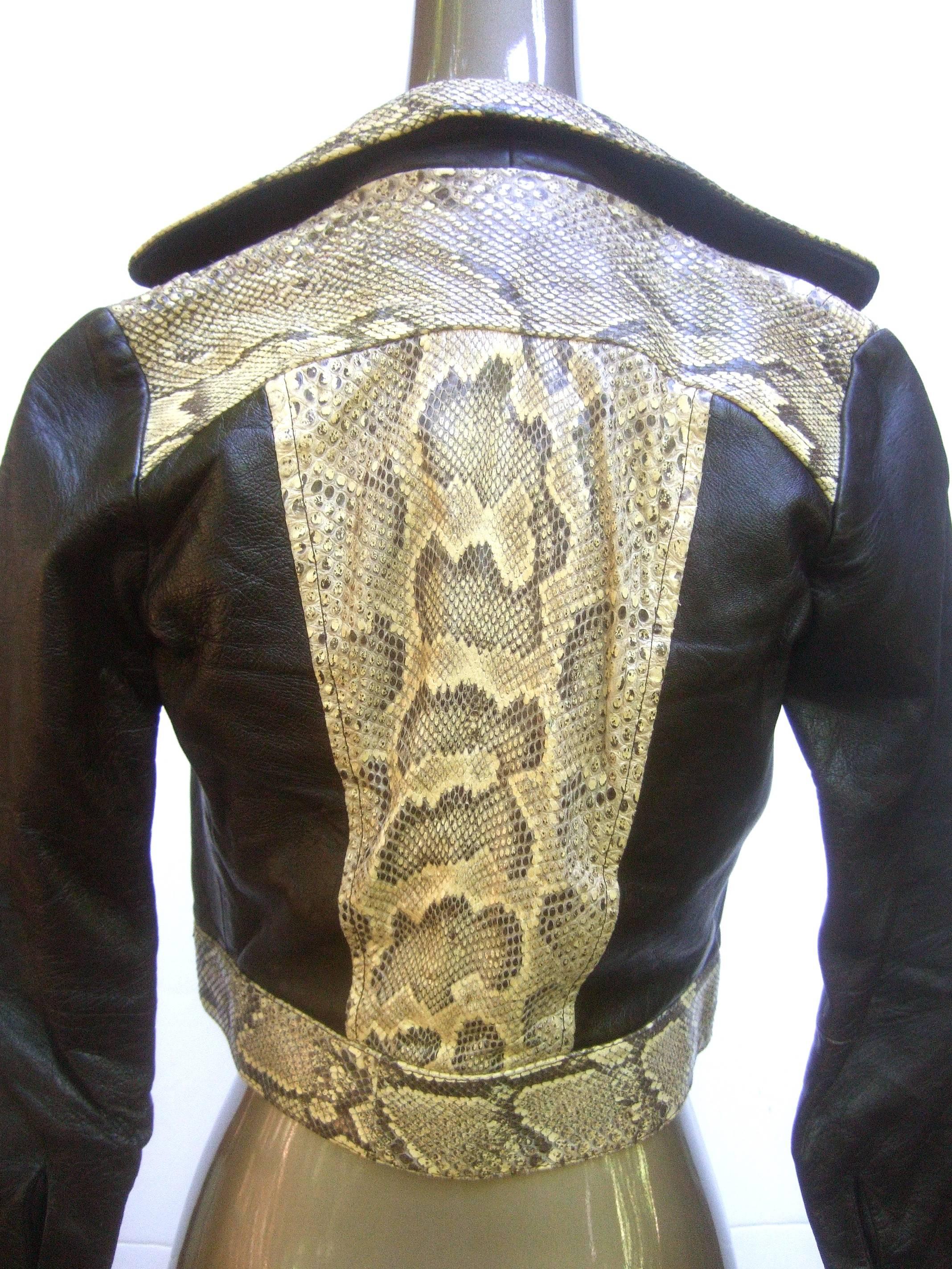 Women's or Men's Ossie Clark Couture Brown Leather and Snakeskin Suit.  Unlabelled. Late 1960's.