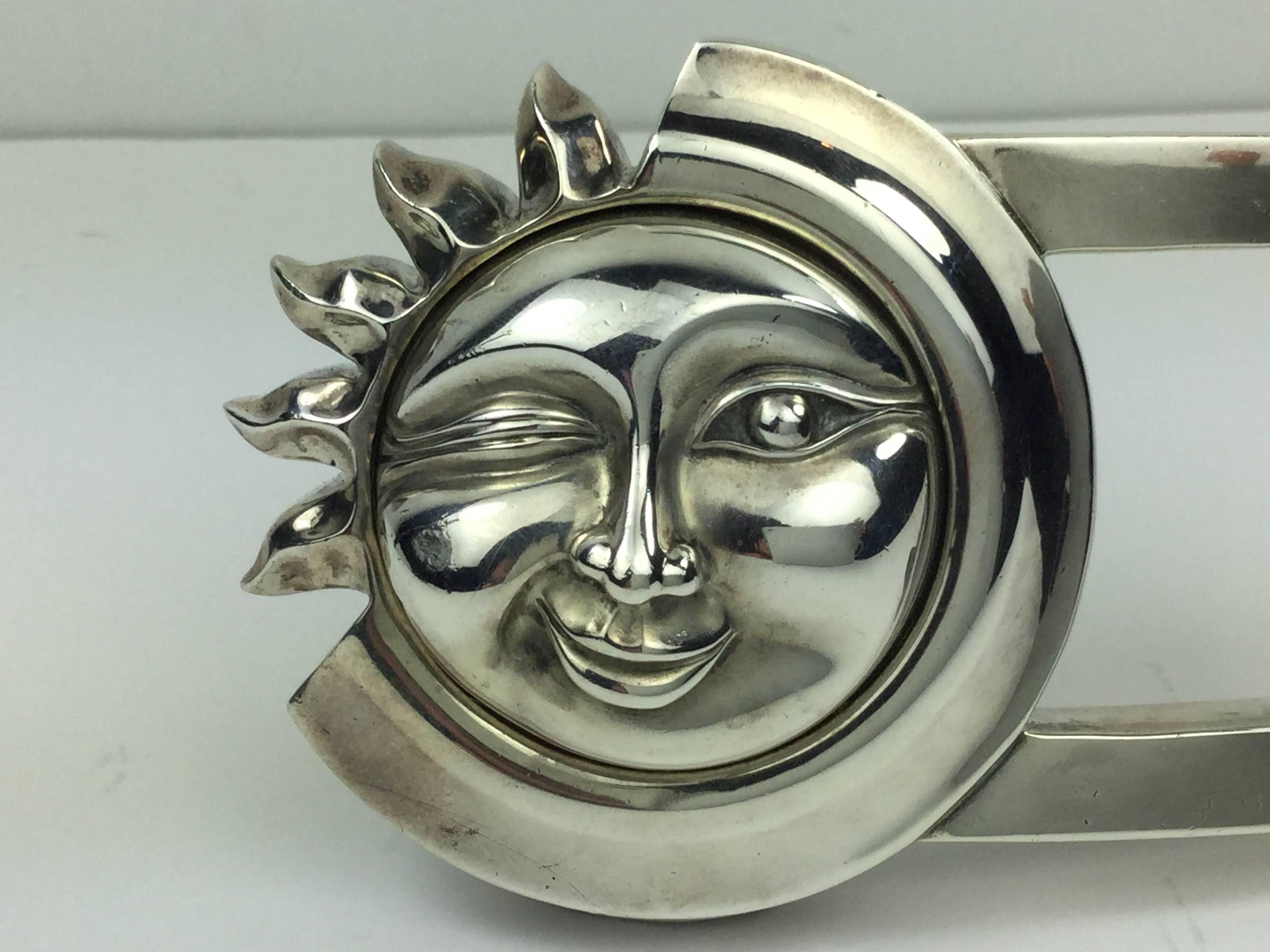 Women's or Men's Kielselstein-Cord Giant Sun and Moon Sterling Belt Buckle. 1990.