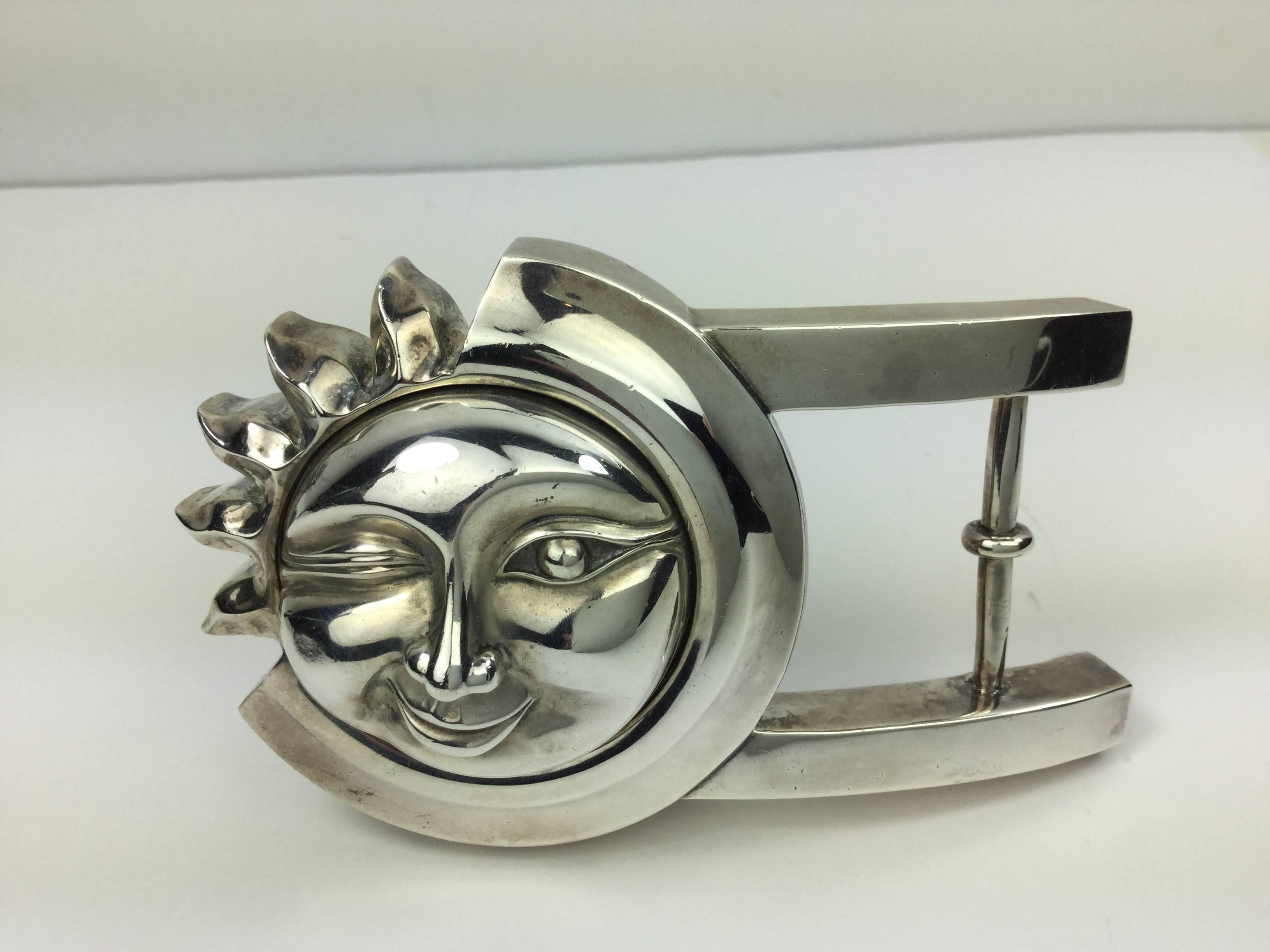 Kielselstein-Cord Giant Sun and Moon Sterling Belt Buckle. 1990. 1