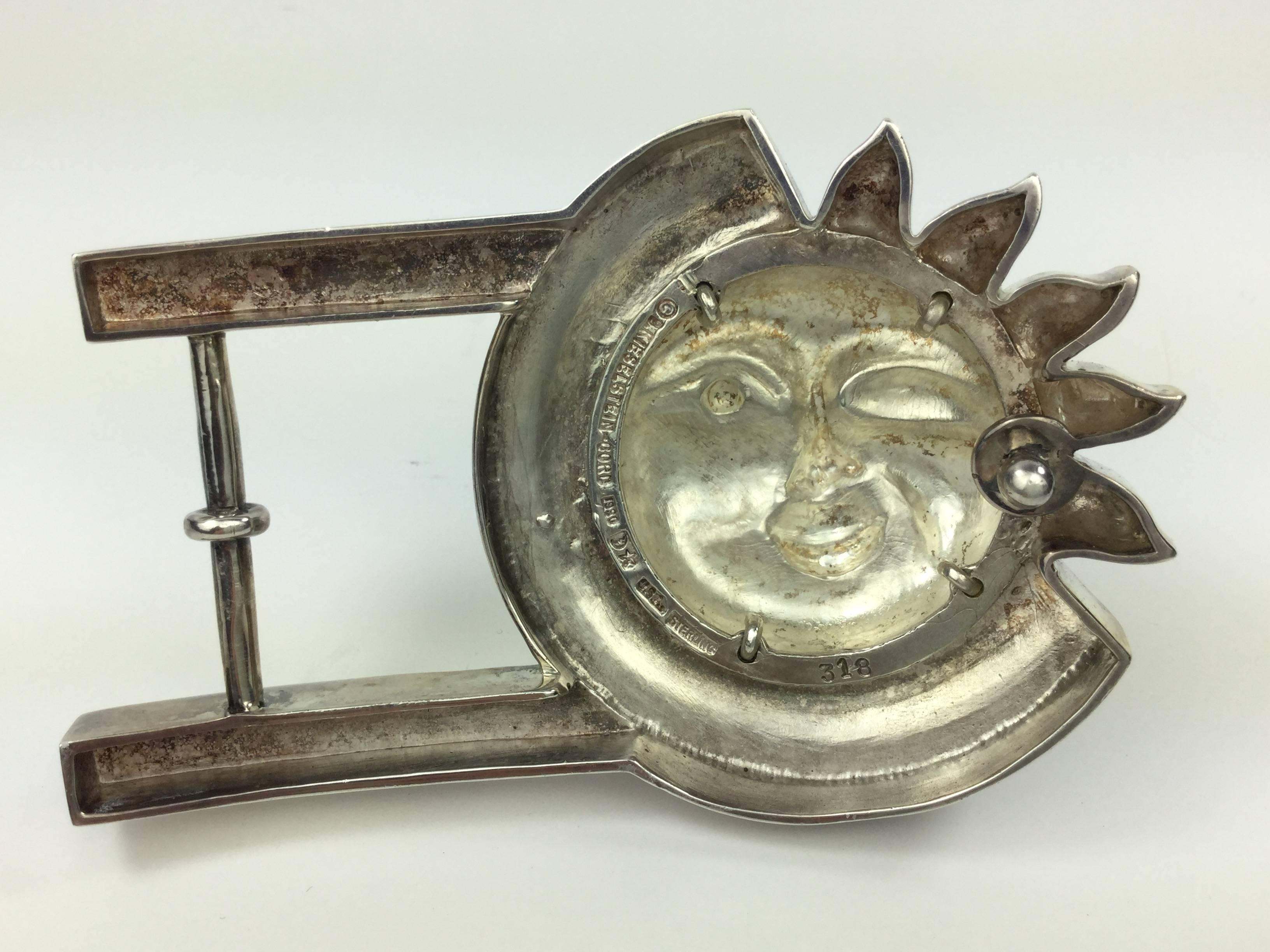 Kielselstein-Cord Giant Sun and Moon Sterling Belt Buckle. 1990. 2