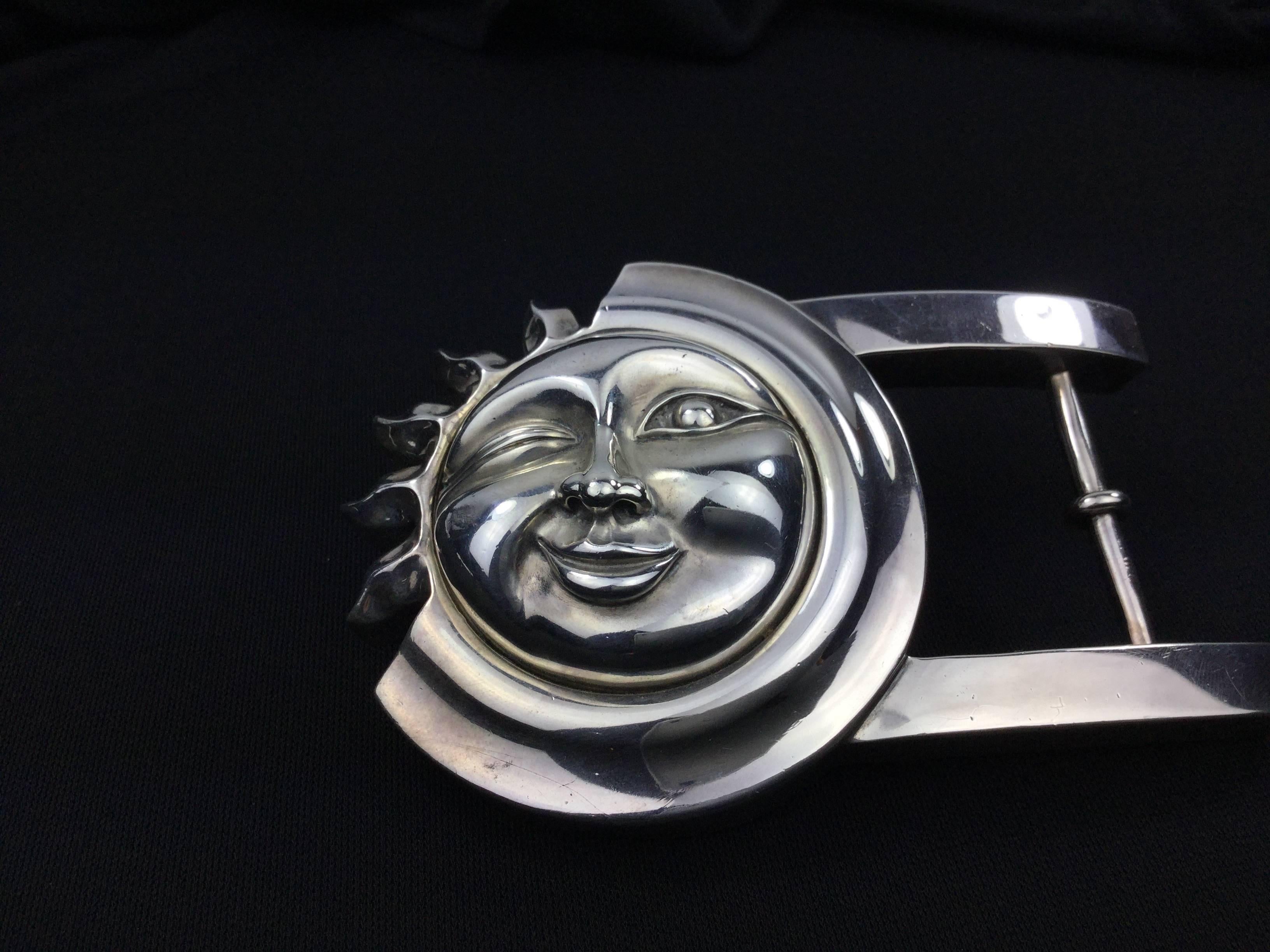 Kielselstein-Cord Giant Sun and Moon Sterling Belt Buckle. 1990. 5