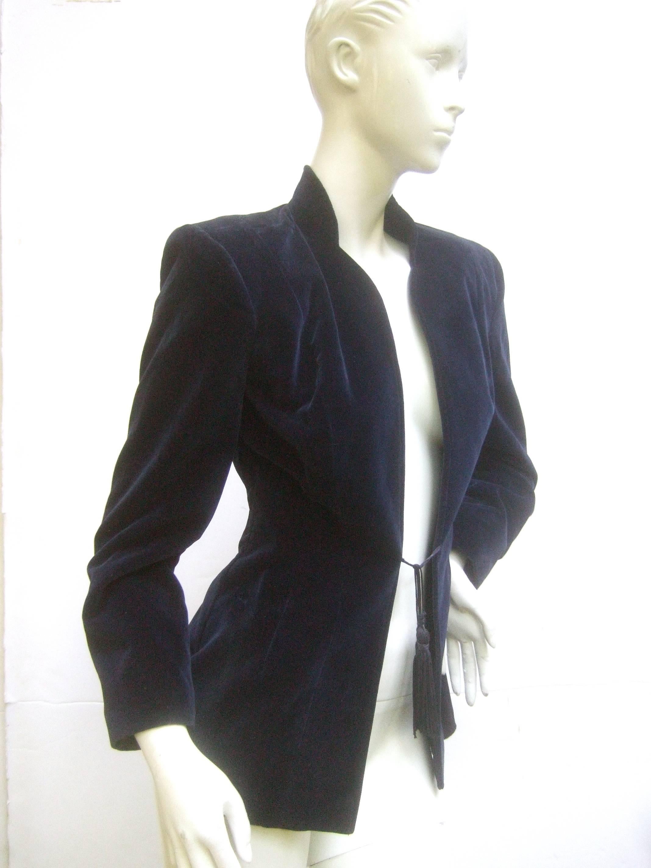 Ossie Clark Midnight Blue Velvet Jacket with Tassels. Early 1970's. In Excellent Condition In University City, MO