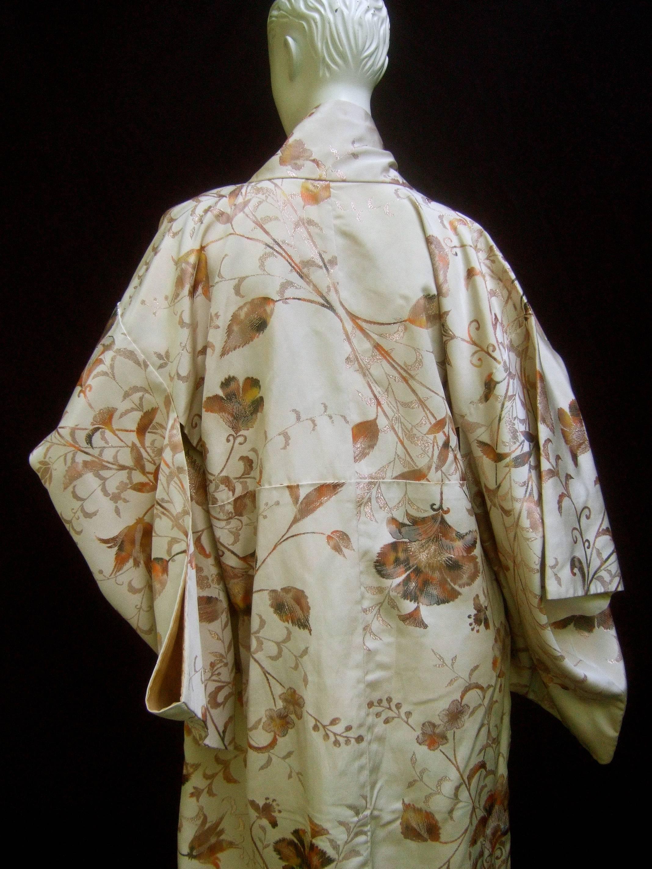 Exotic Japanese Floral Brocade Kimono c 1970s 2