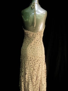 1930's Style Ralph Lauren Black Label Bias Cut Tape Lace Gown. 1990's.