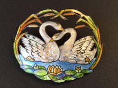 Art Nouveau Basse-Taille Sterling Silver Enamel Brooch. C. Lamond Fils.  1910.