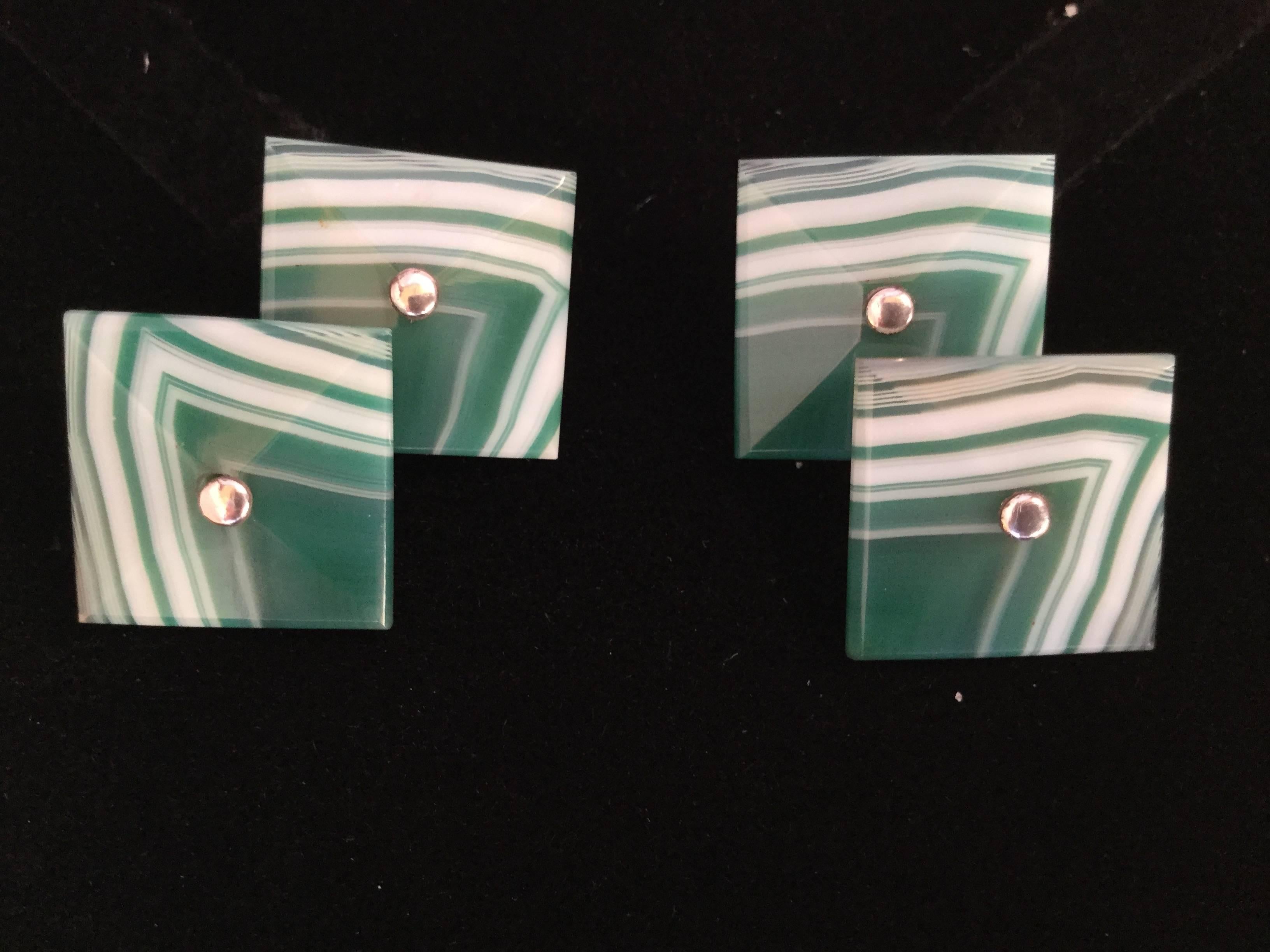 Art Deco Banded Agate Cufflinks. 1930's. French. In Excellent Condition In University City, MO