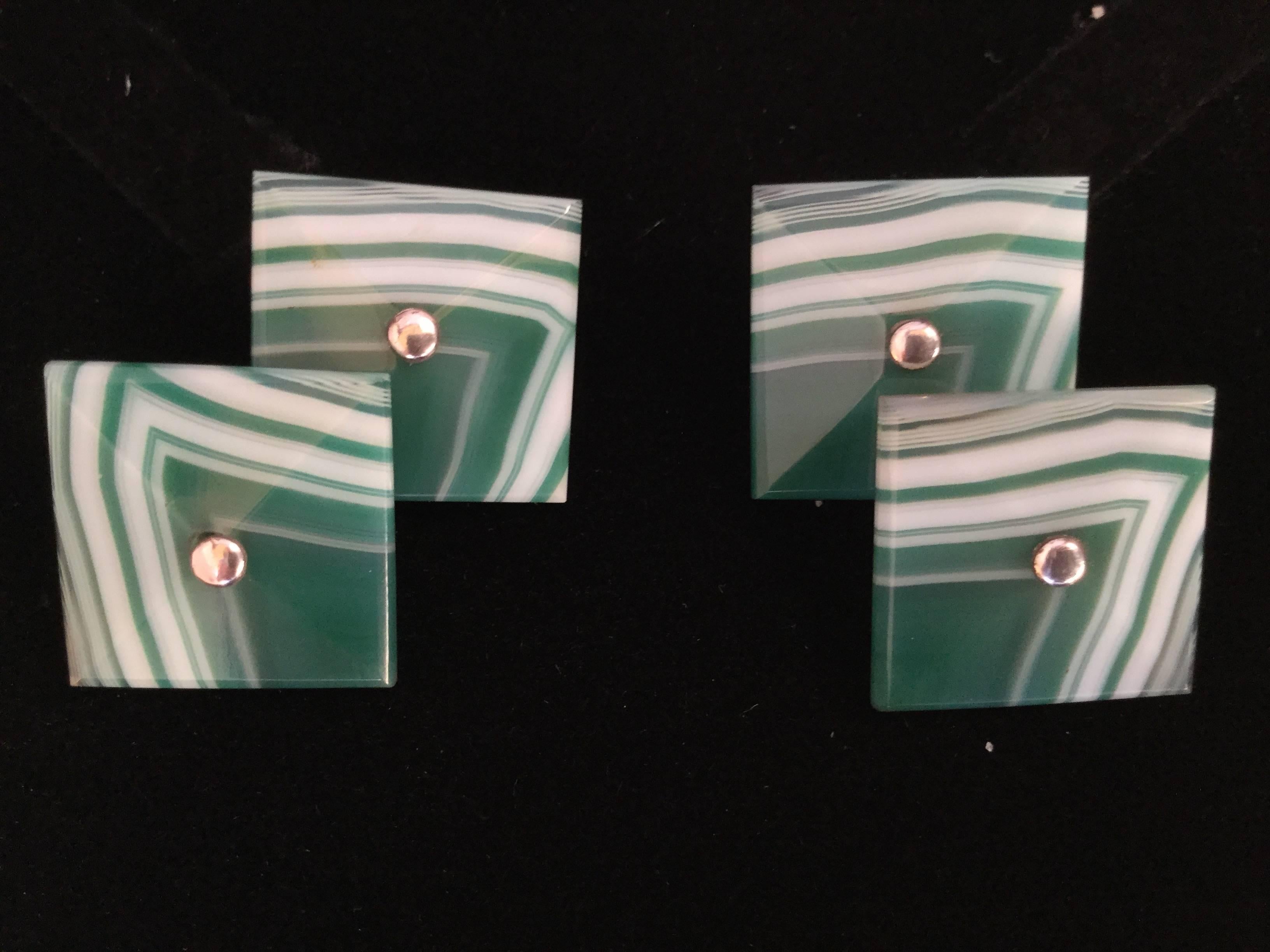 Women's or Men's Art Deco Banded Agate Cufflinks. 1930's. French.
