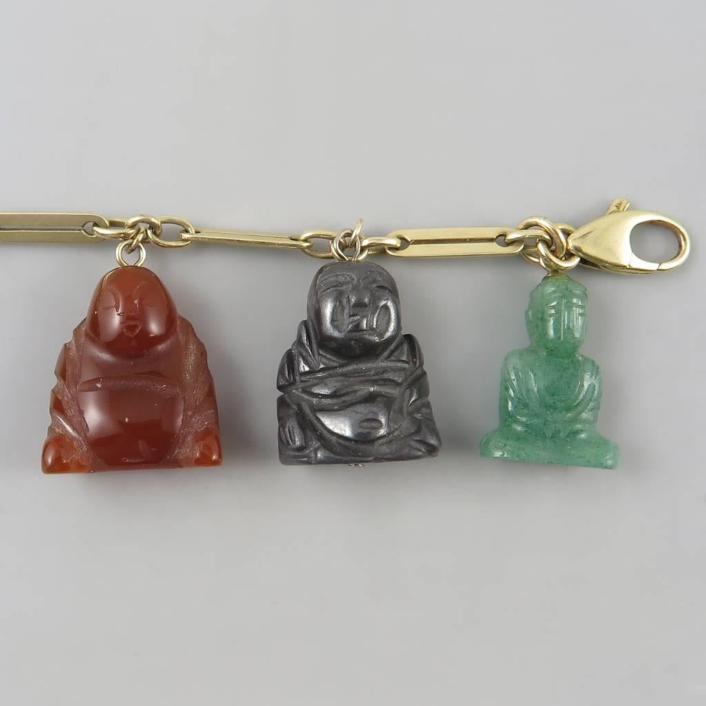 Fabulous Charm Bracelet of Carved Gemstone Buddhas. 1960's. 1