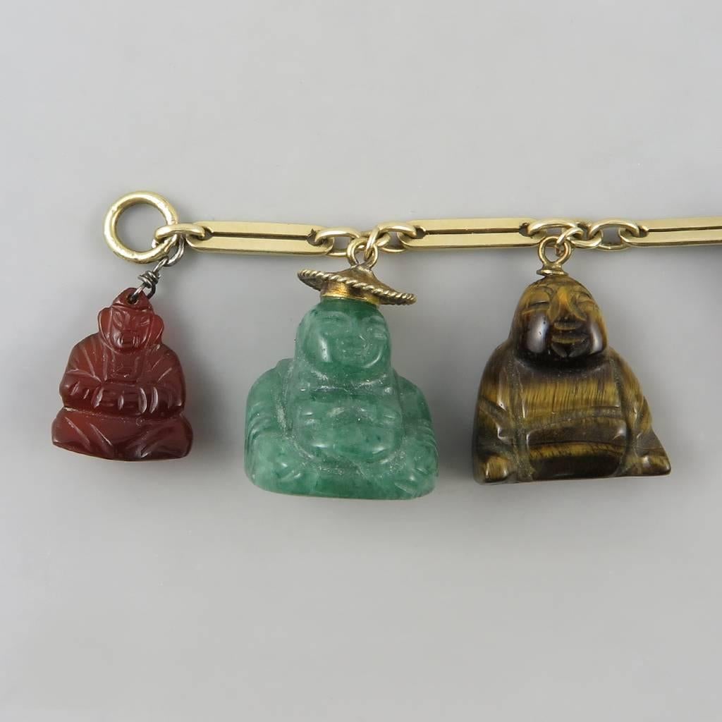 Fabulous Charm Bracelet of Carved Gemstone Buddhas. 1960's. 3