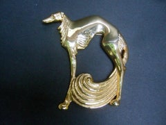 Sleek Massive Gilt Metal Borzoi Dog Brooch Designed by Robin Kahn