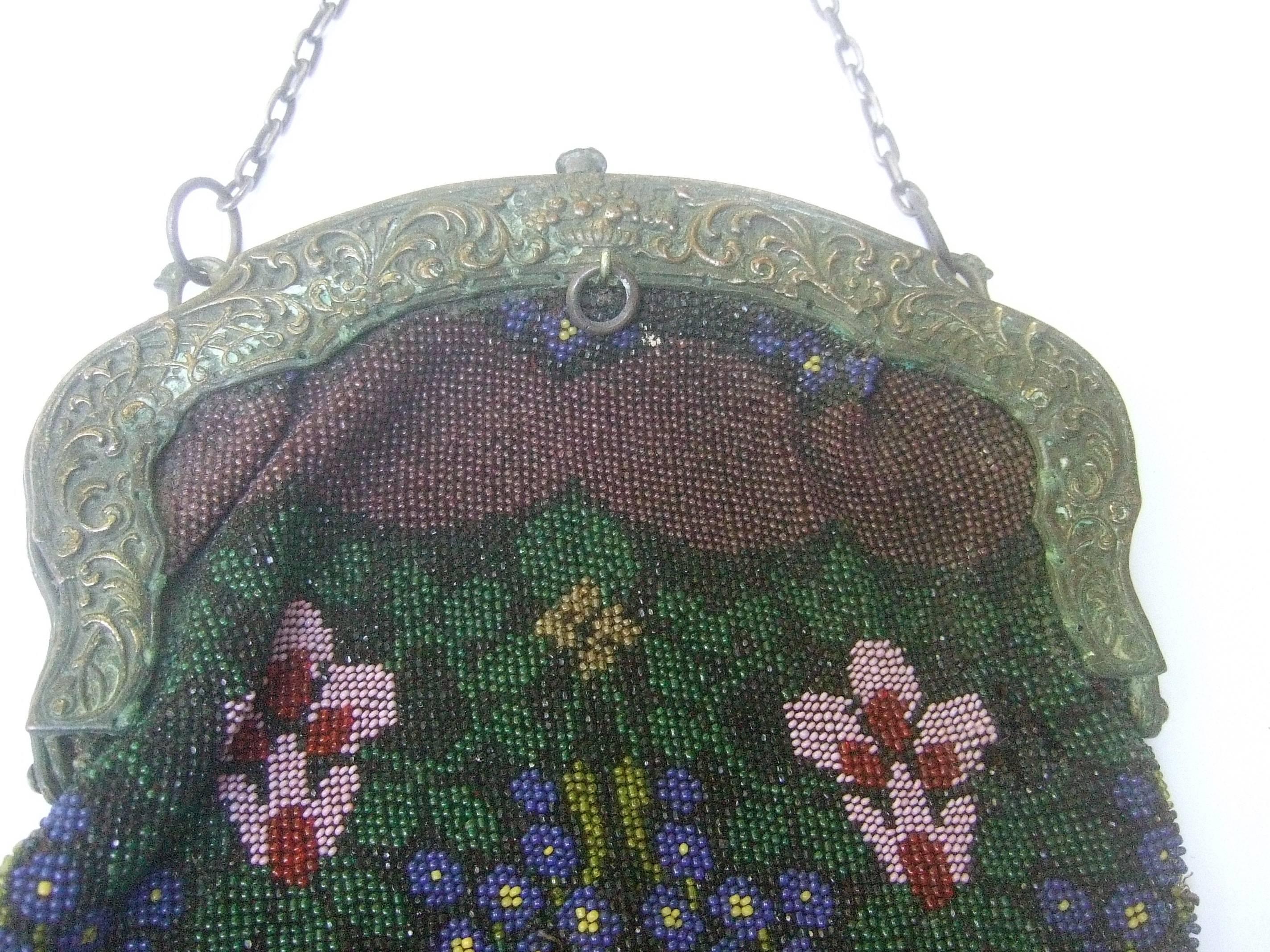 Exquisite Glass Hand Beaded Flower Evening Bag ca 1920s For Sale 4