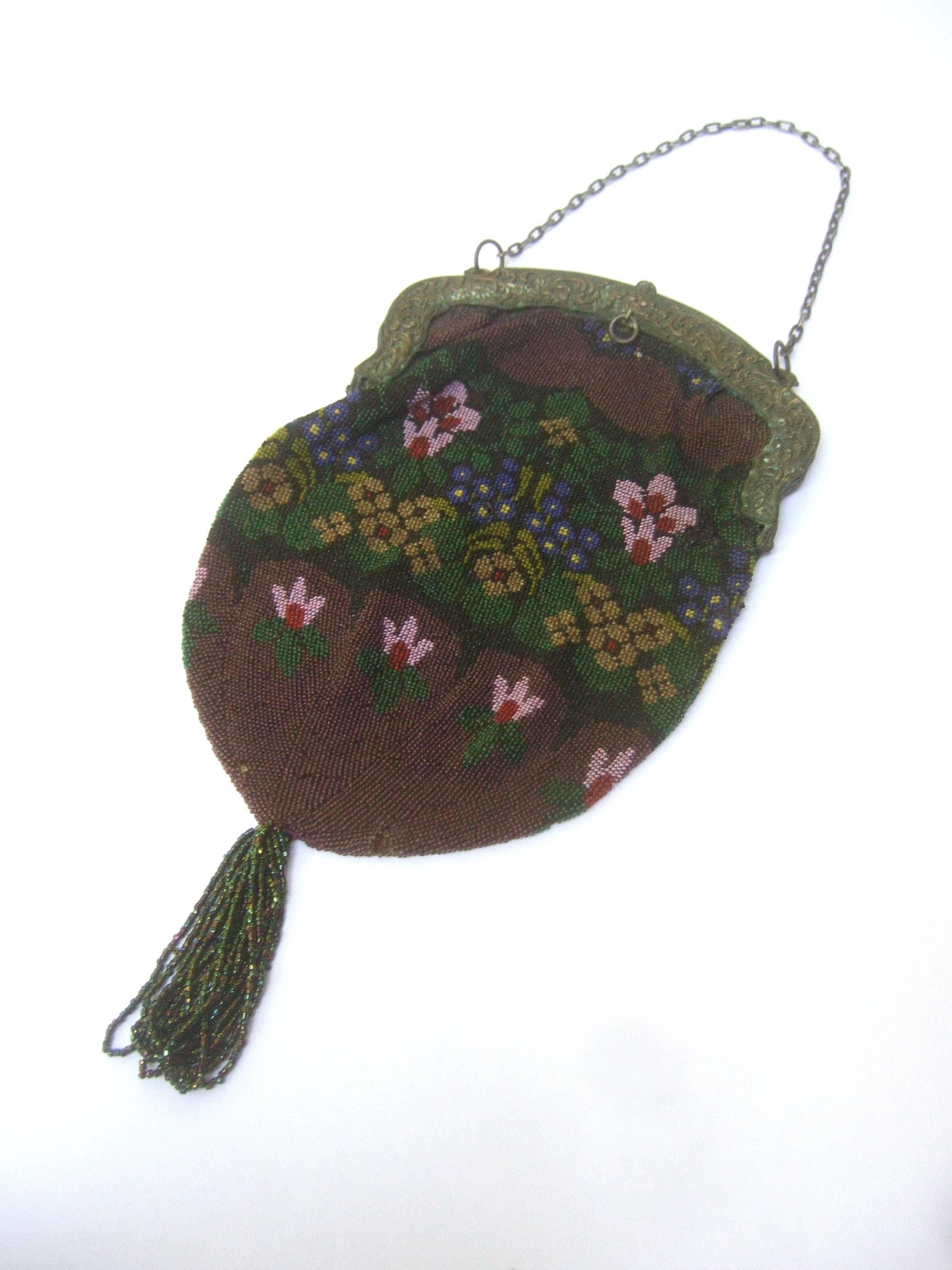 Exquisite Glass Hand Beaded Flower Evening Bag ca 1920s For Sale 2