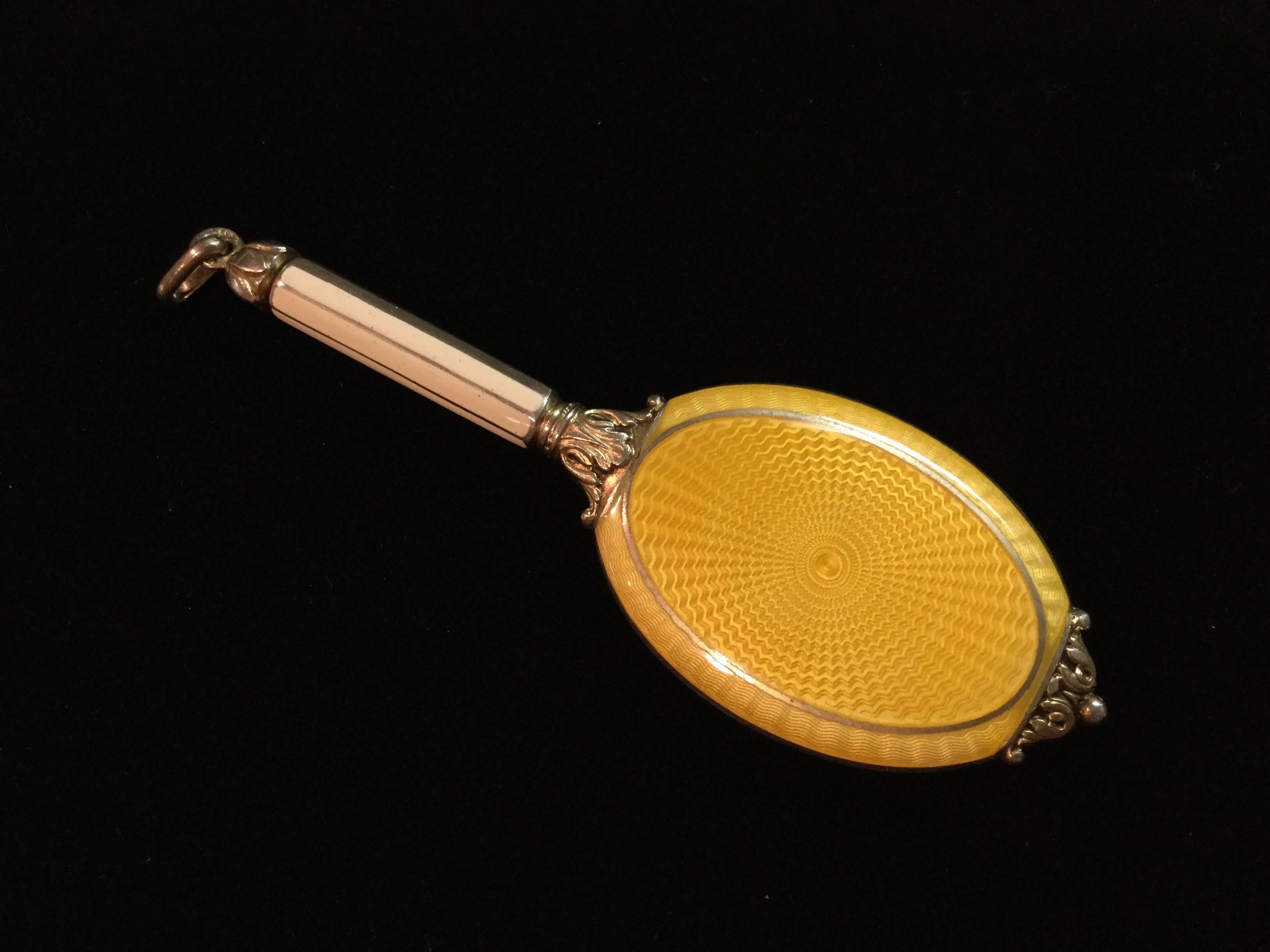 Edwardian Exquisite Guilloche Enamel Sterling Silver Compact Pendant . Austrian. 1910.