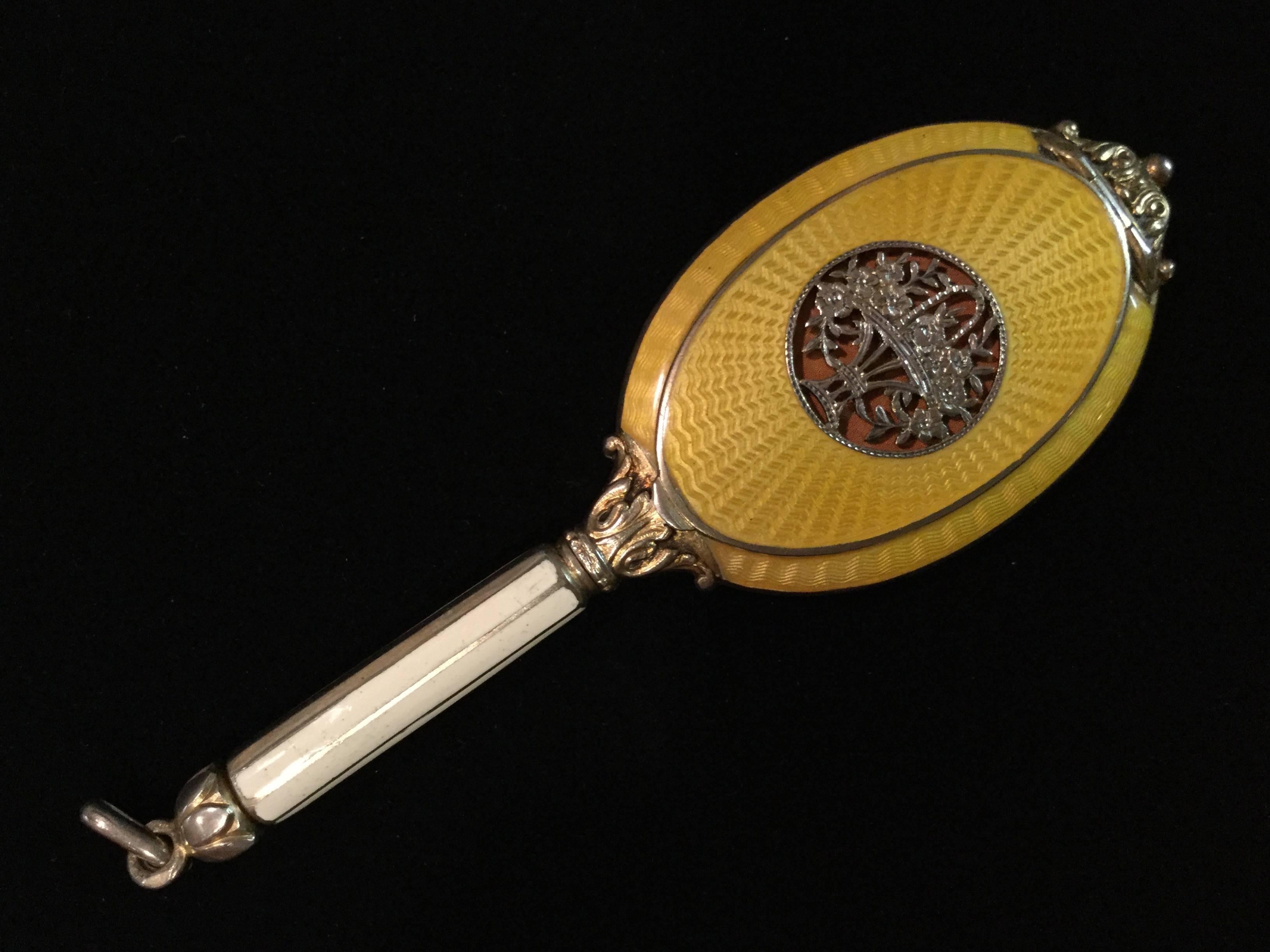 Exquisite Guilloche Enamel Sterling Silver Compact Pendant . Austrian. 1910. 2