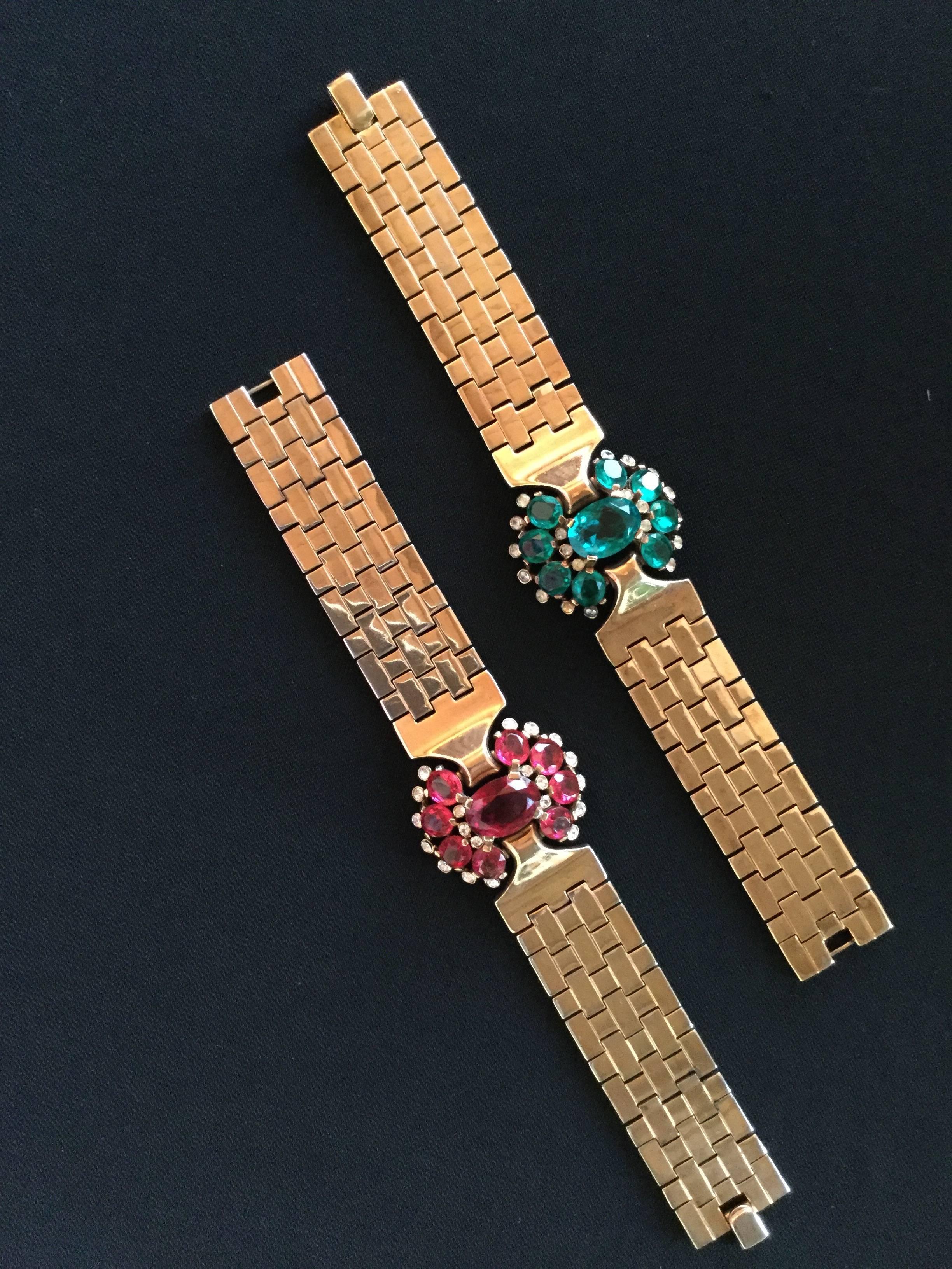 Women's or Men's Spectacular Pair of Trifari Bracelets Designed by Alfred Philippe. Retro Style.