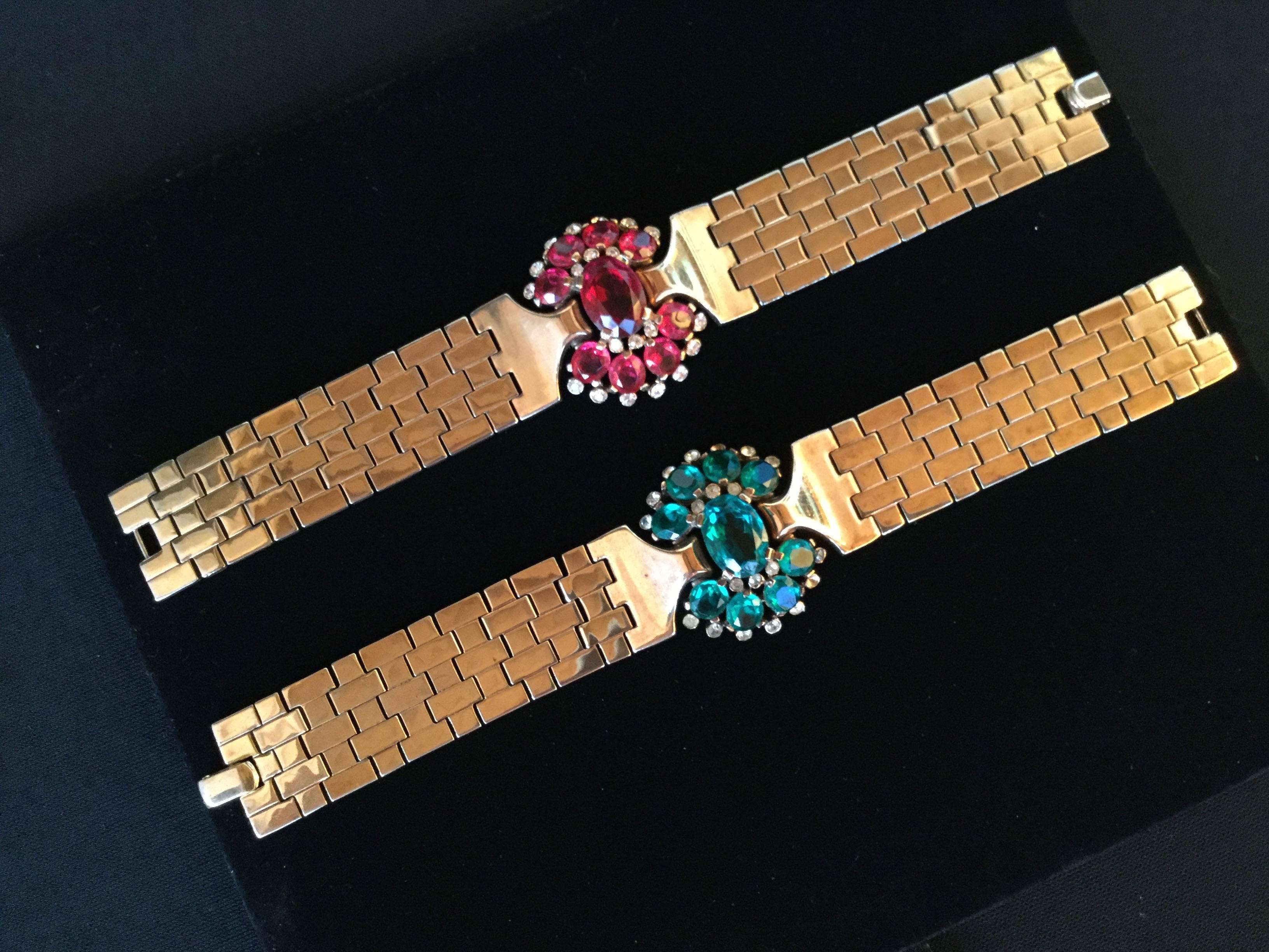 Spectacular Pair of Trifari Bracelets Designed by Alfred Philippe. Retro Style. 5