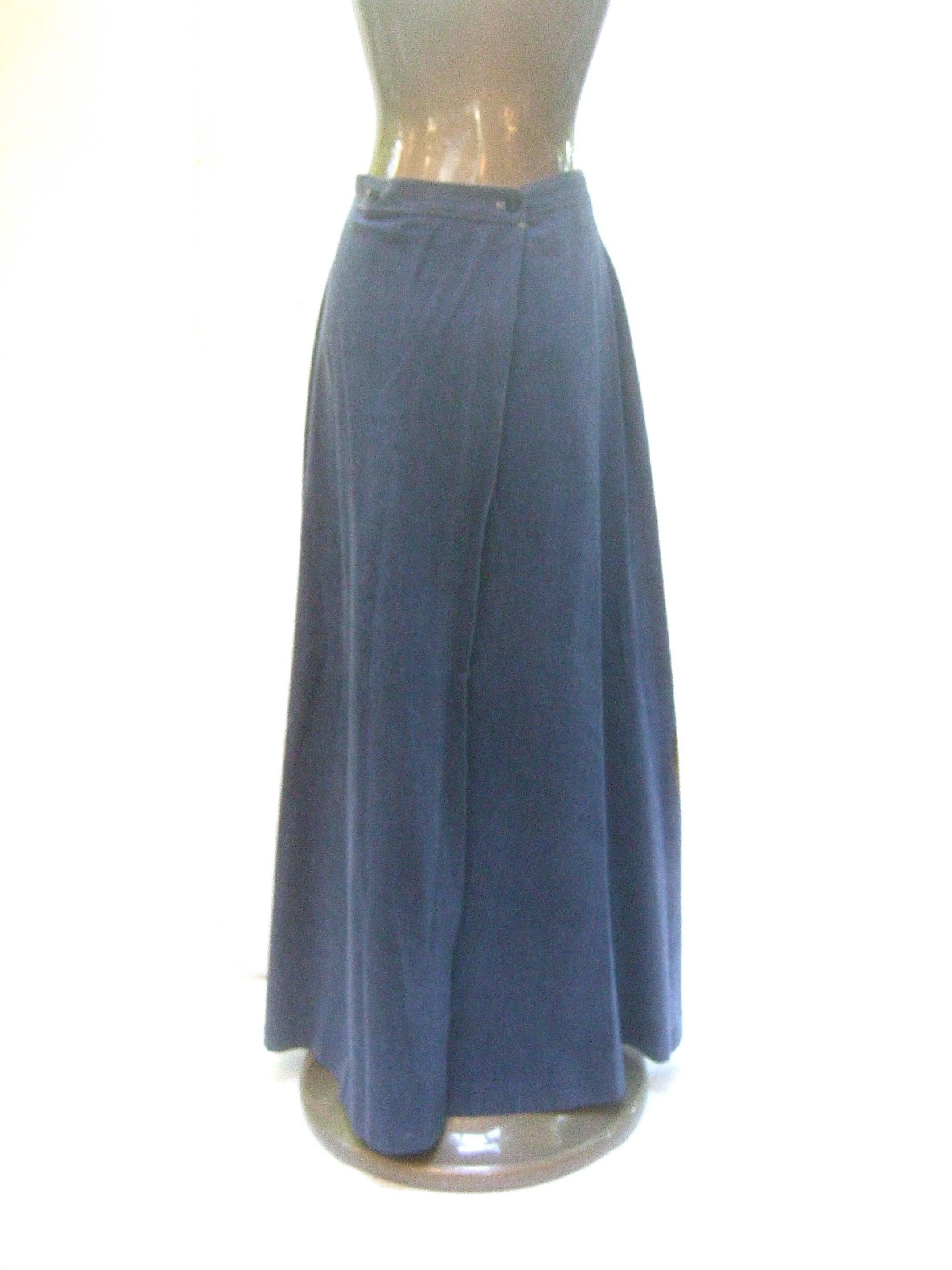 Incredible Hand Painted Big Cat Denim Maxi Skirt by Mimosa Tree. 1970's. 5
