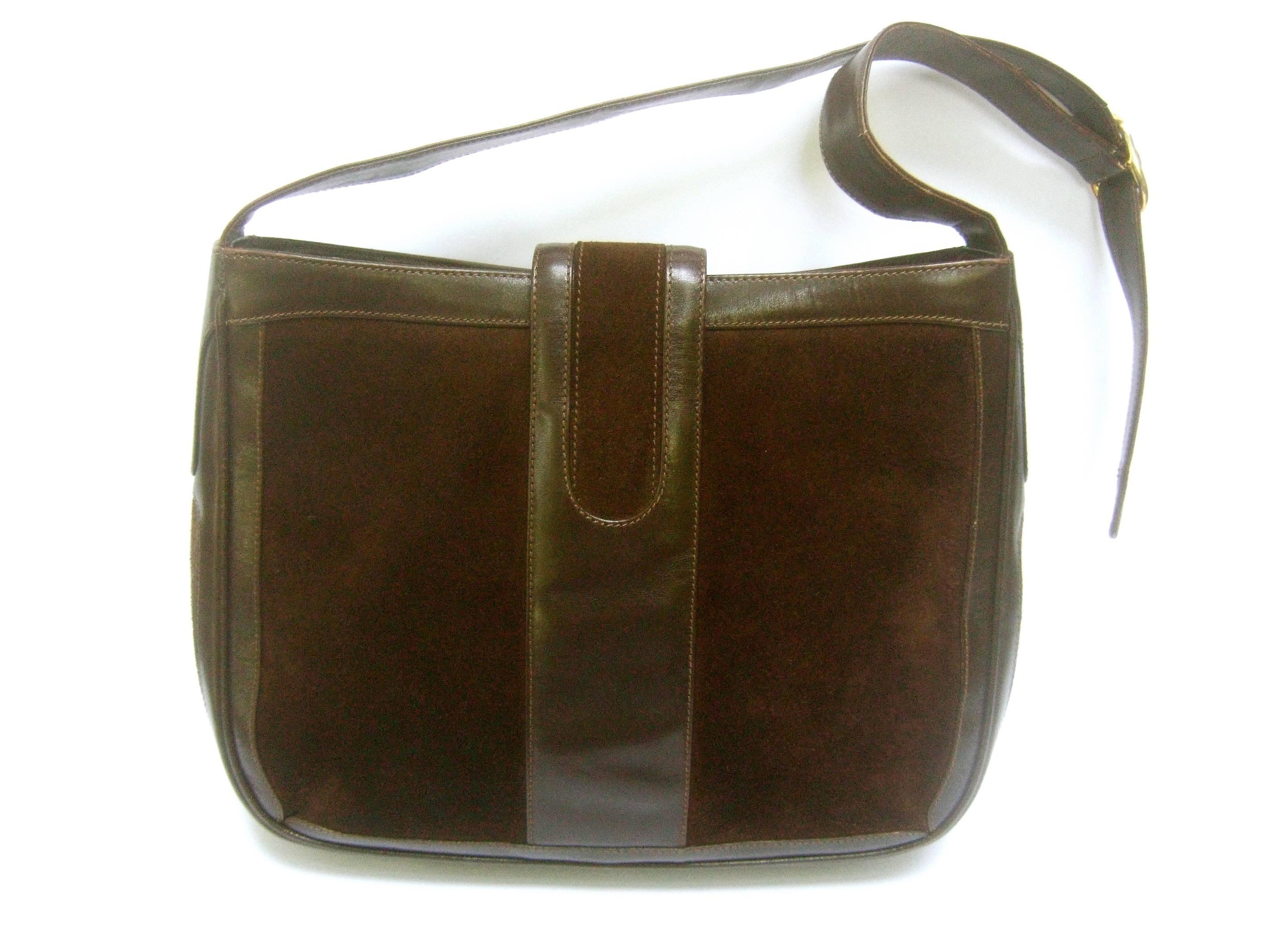 Gucci Rare Chocolate Brown Suede Equestrian Boot Emblem Shoulder Bag c 1970s 4