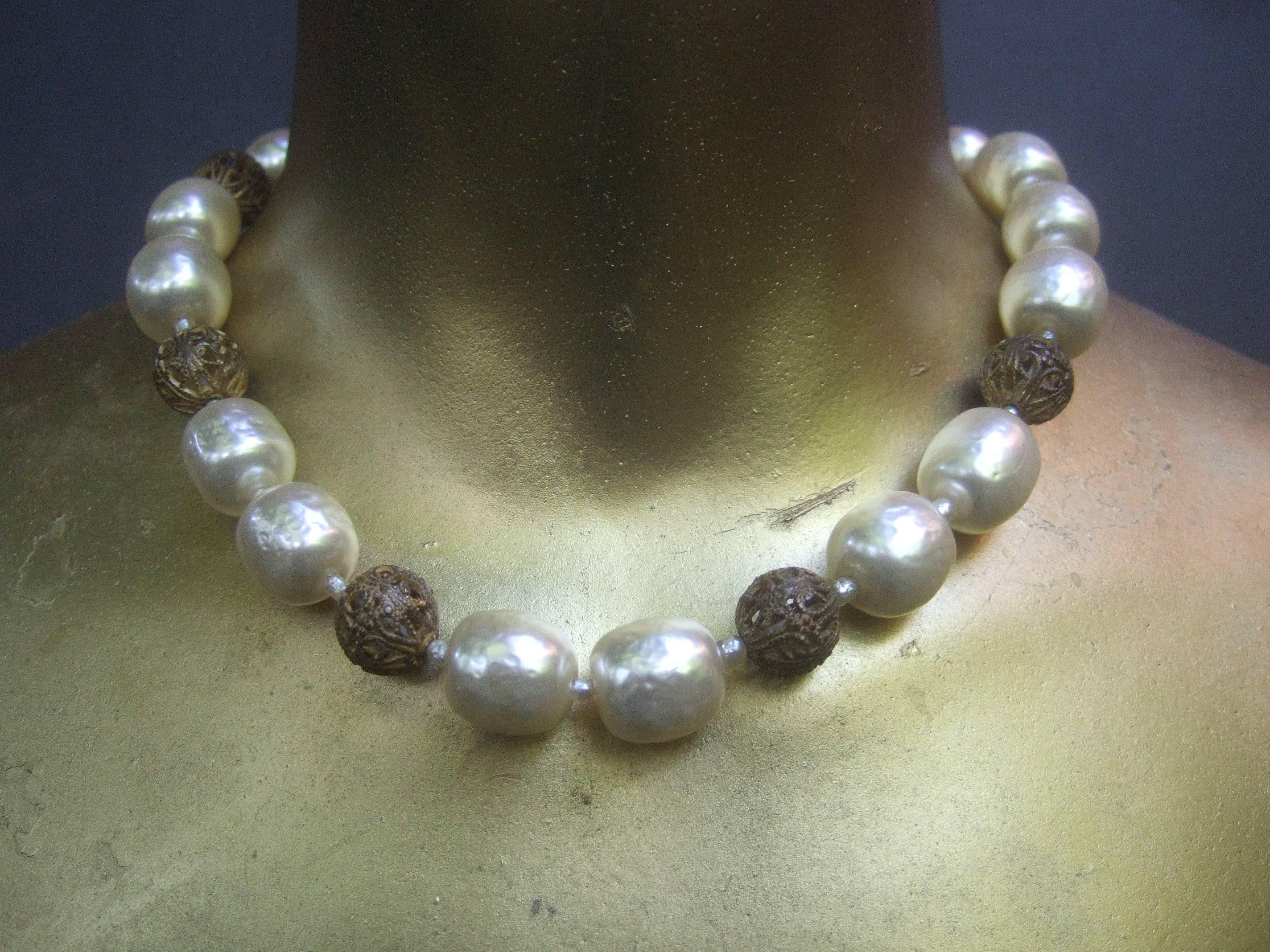 Miriam Haskell Elegant Baroque Glass Enamel Pearl Choker Necklace c 1950s In Excellent Condition In University City, MO