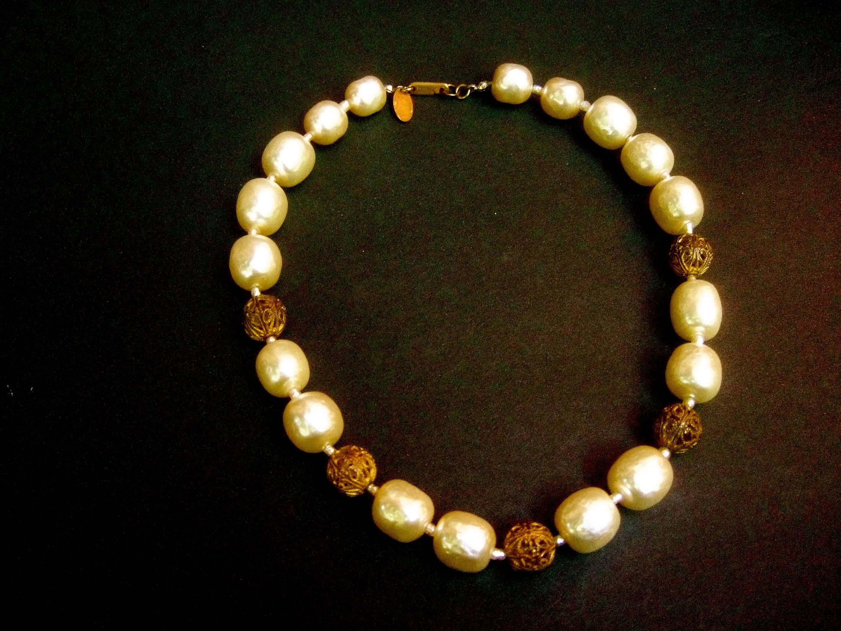 Miriam Haskell Elegant Baroque Glass Enamel Pearl Choker Necklace c 1950s 5