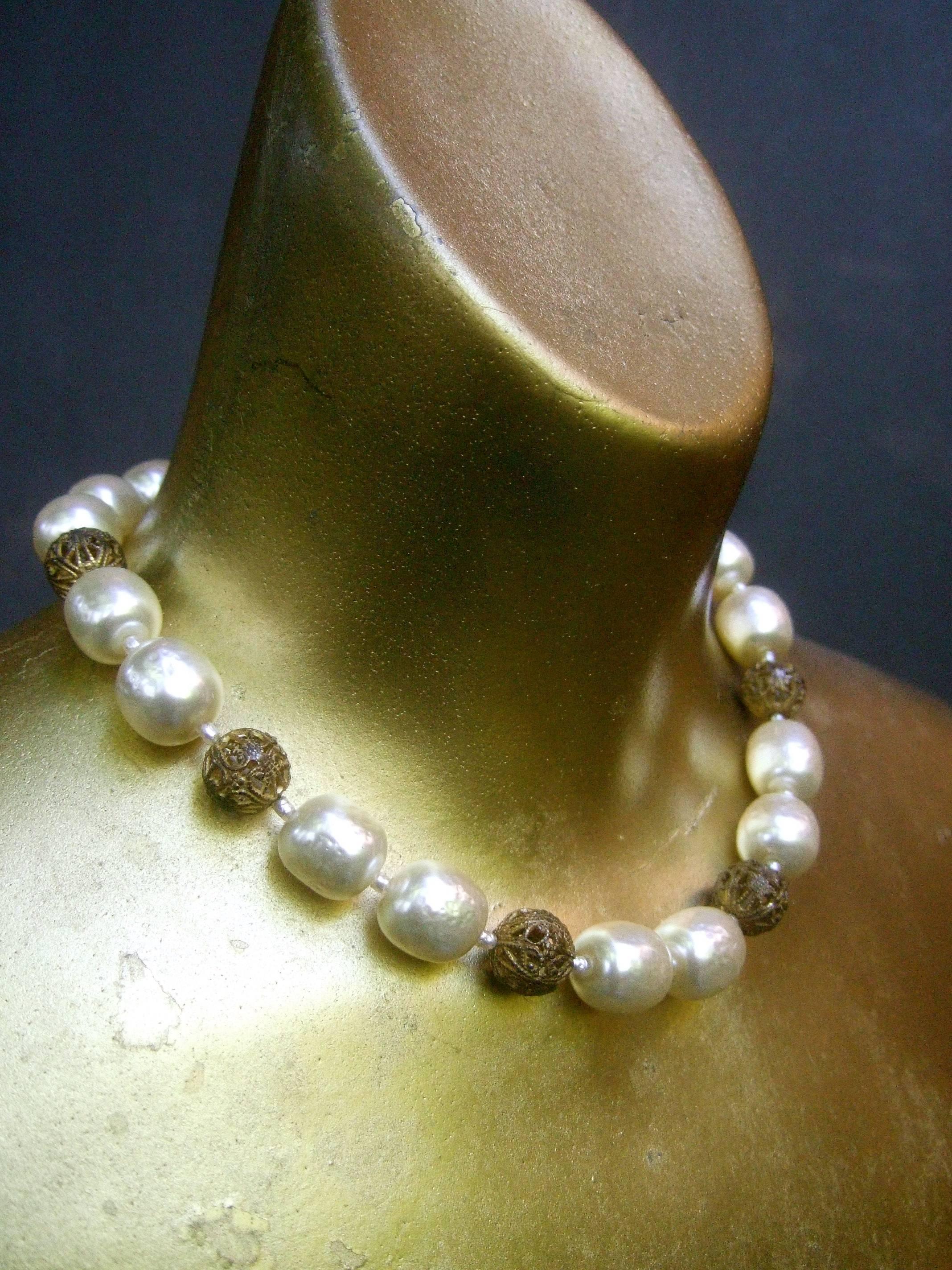 Miriam Haskell Elegant Baroque Glass Enamel Pearl Choker Necklace c 1950s 2