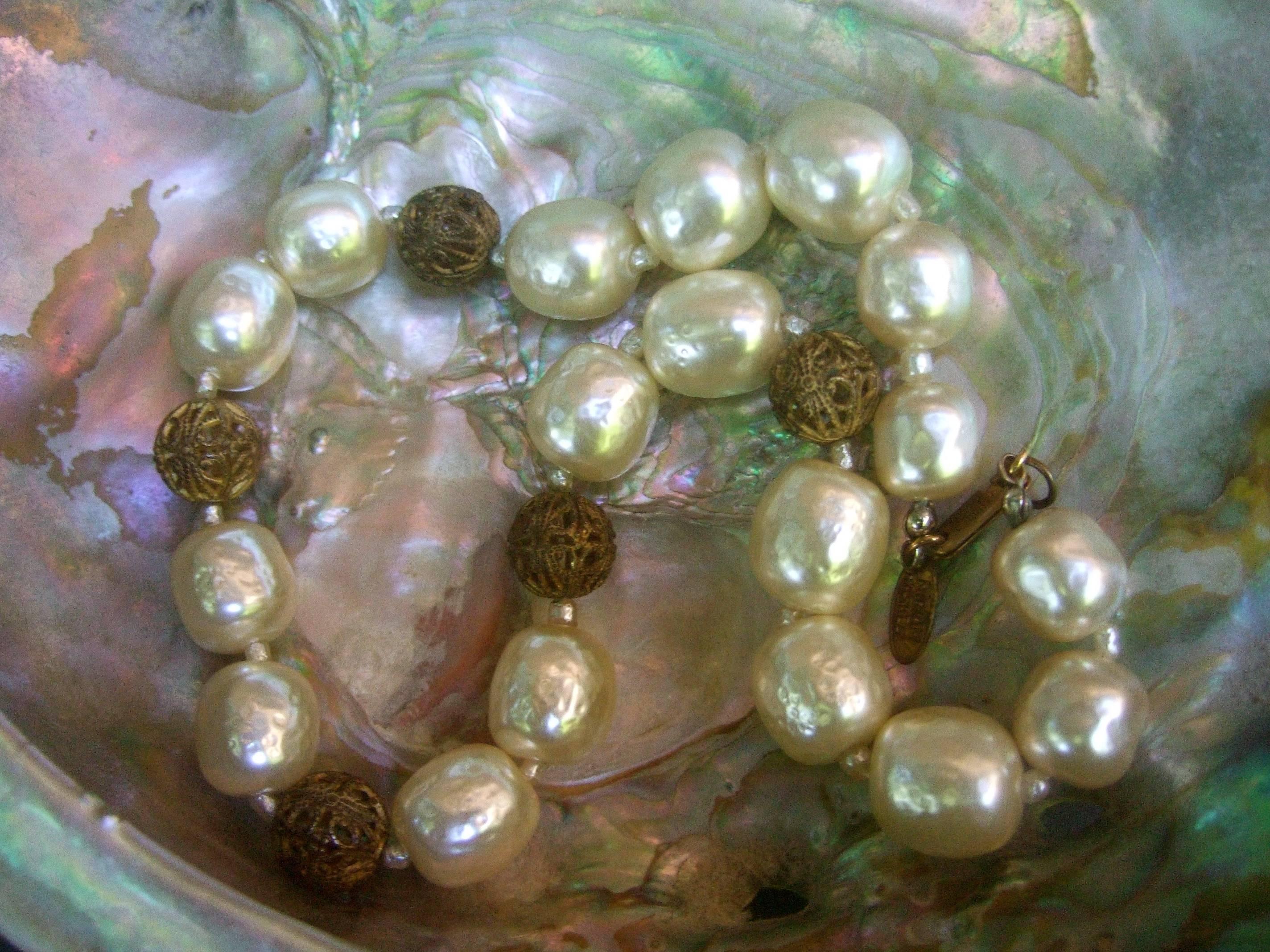 Miriam Haskell Elegant Baroque Glass Enamel Pearl Choker Necklace c 1950s 1