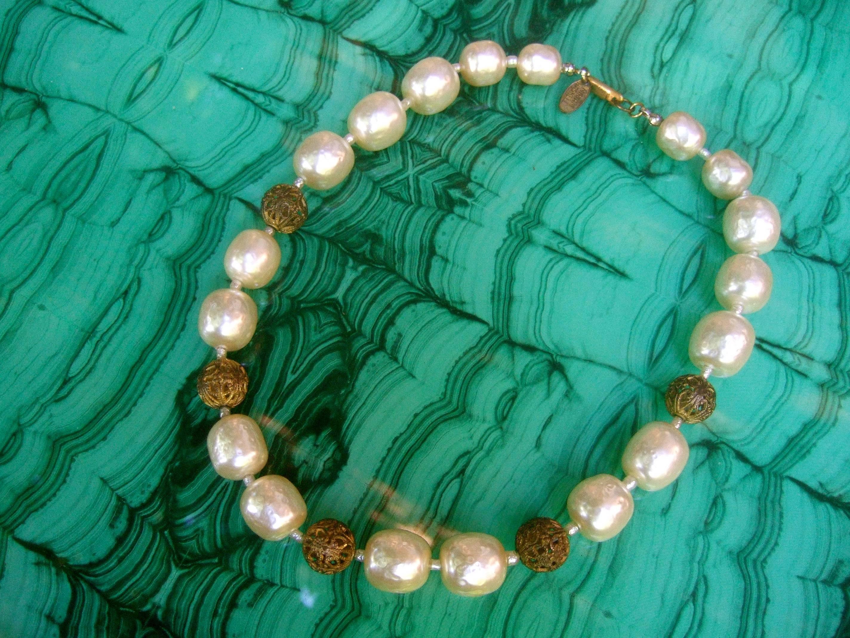 Miriam Haskell Elegant Baroque Glass Enamel Pearl Choker Necklace c 1950s 3