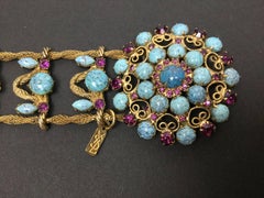 Incredible Yves Saint Laurent Metal Belt with Faux Turquoise Cabochons. 1970's.