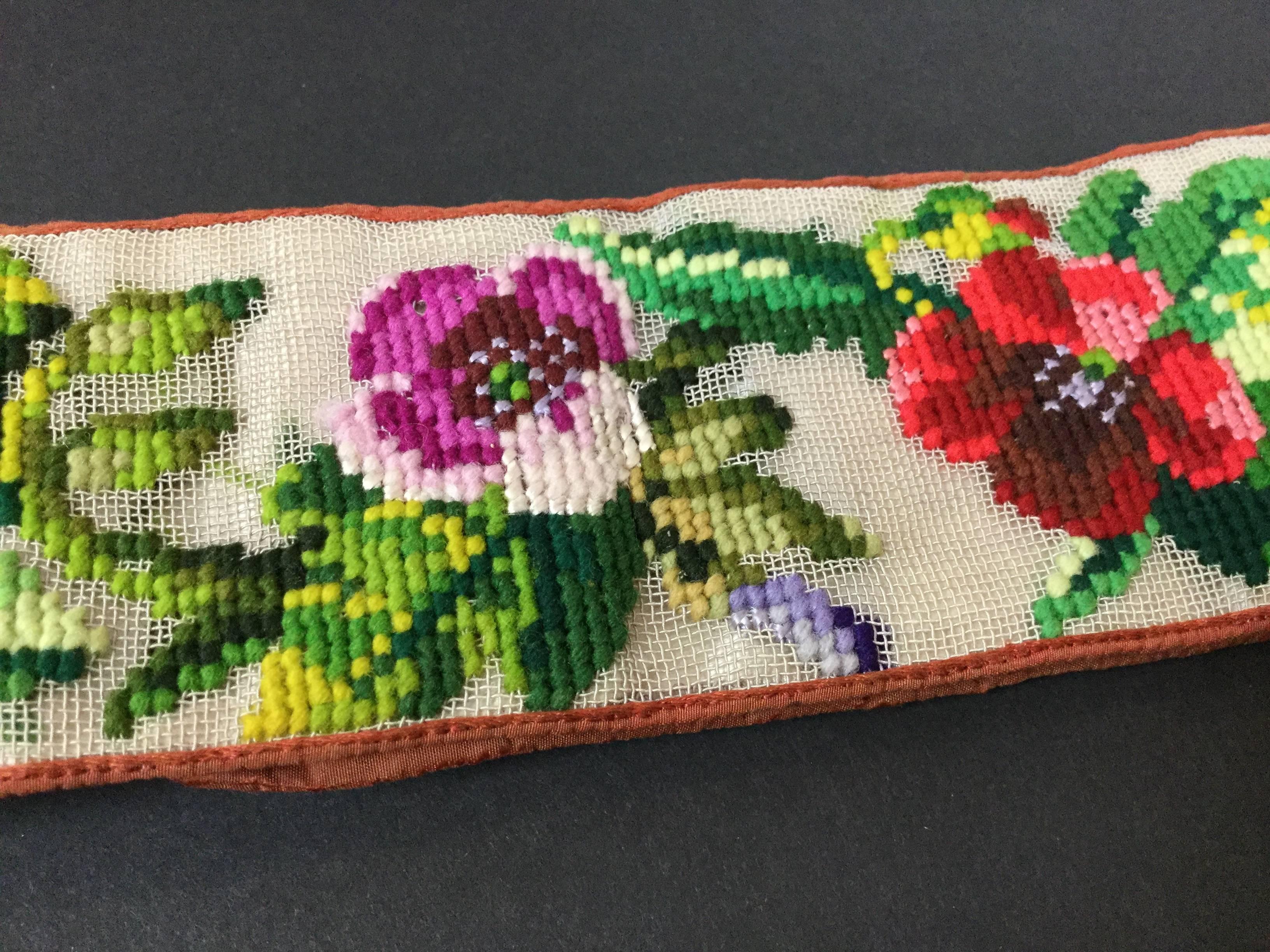 Rare Victorian Berlin Wool Work Floral Belt. Hand Stitched. 1870's. 1